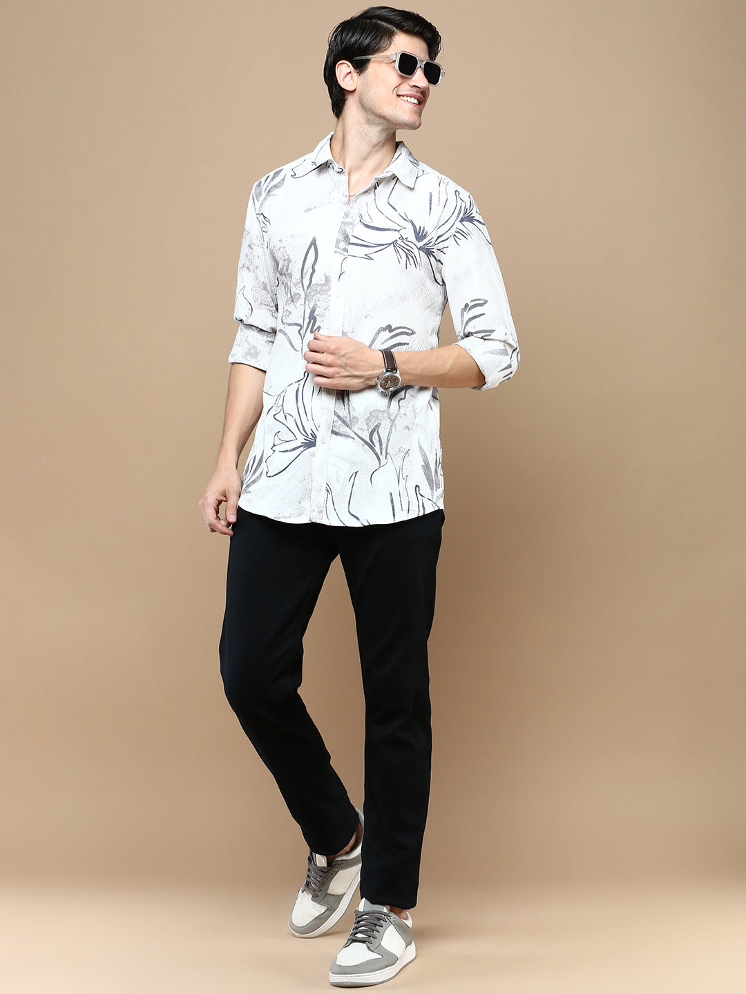 Classic Polo Men's Full Sleeve White/Black Polo Neck Slim Fit Printed Shirt | SP2-GN-07 A-FS-PRT-BSL