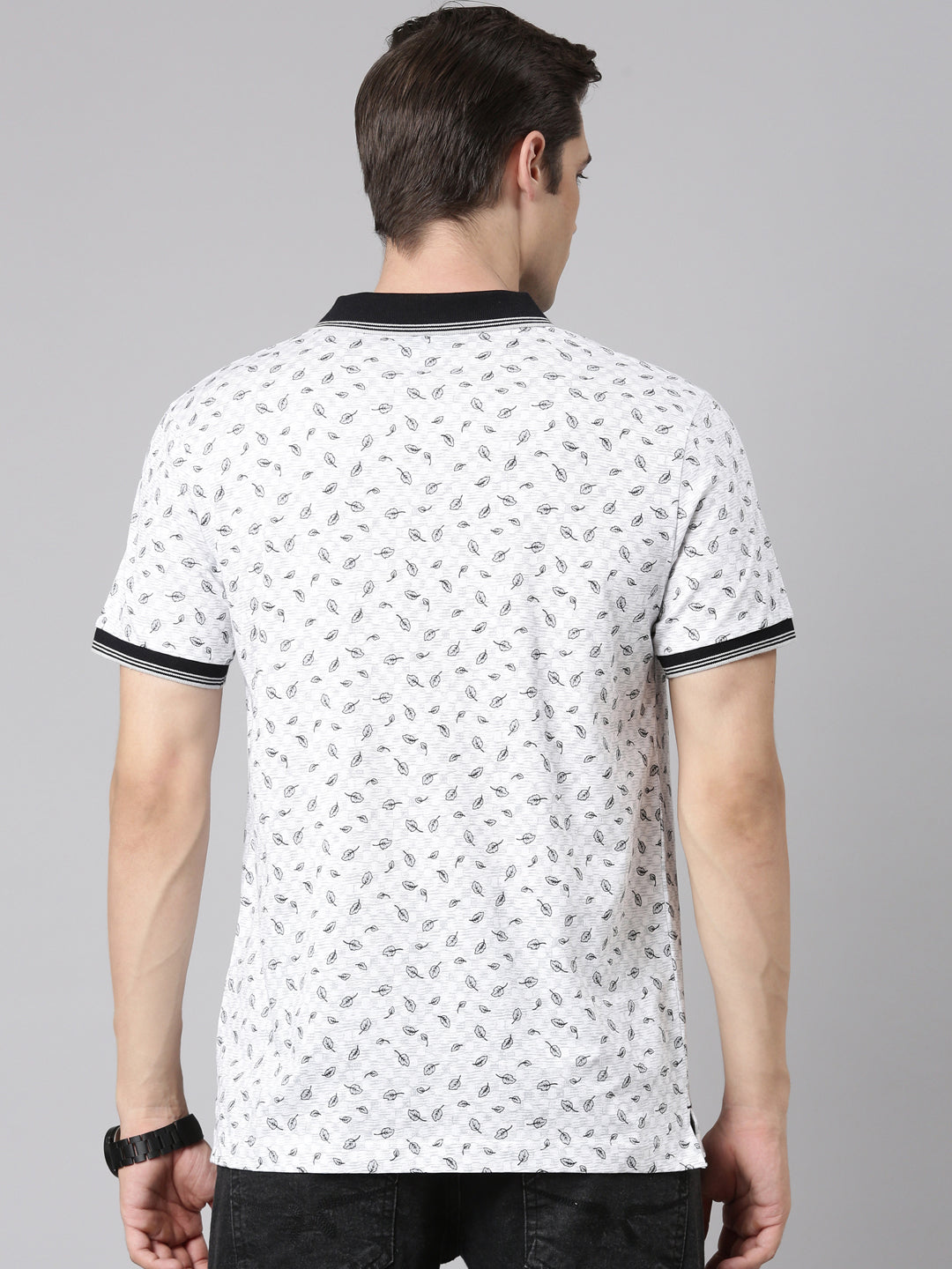 Classic Polo Men's Polo Neck Cotton White/Black Slim Fit Printed T-Shirt | BELLO-285 A SF P