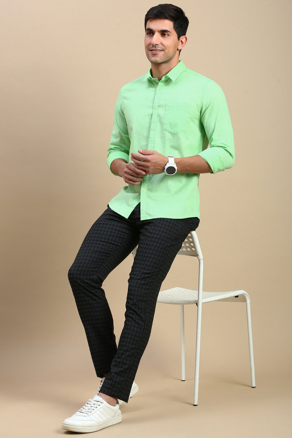Classic Polo Men's Full Sleeve Green Polo Neck Slim Fit Solid Shirt | TOY-STRIVE-GREEN SF FS