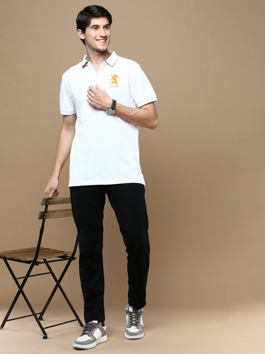 Classic Polo Men's Half Sleeve White Polo Neck Slim Fit Solid T-Shirt | GENX-POLO 23 B SF P