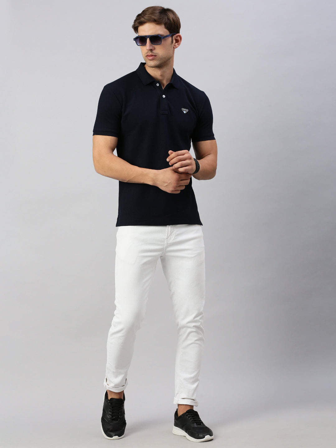 Classic Polo Men's Half Sleeve Navy Blue Polo Neck Slim Fit Solid T-Shirt | PRM - 797 A SF P