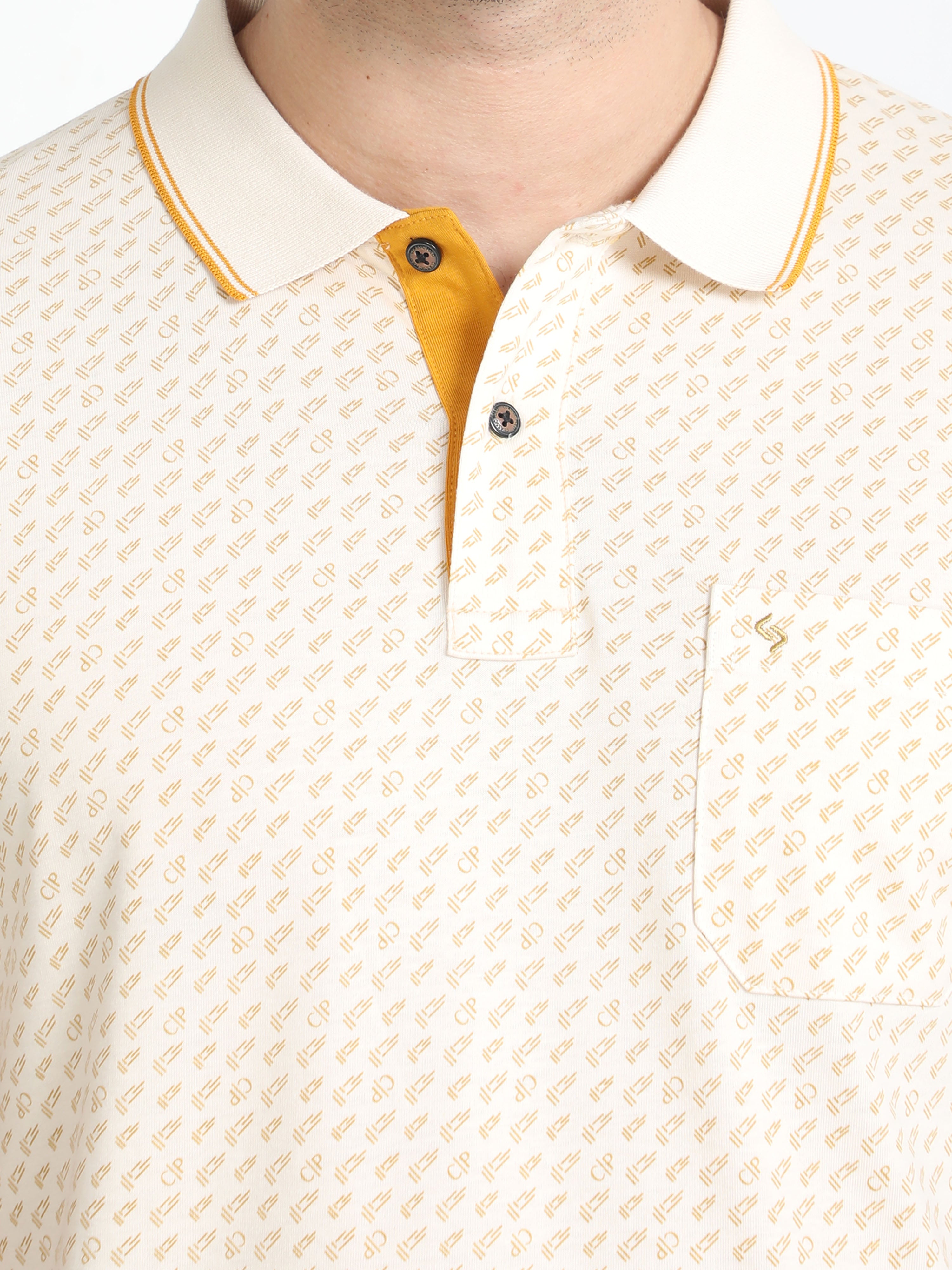 Classic Polo Mens Pure Cotton Half Sleeves Printed Slim Fit Polo Neck Yellow Color T-Shirt | Bello - 216 B Sf P