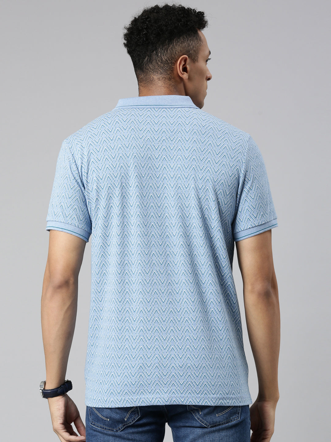 Classic Polo Men's Polo Neck Cotton Blue Slim Fit Printed T-Shirt | BEAU-244 A SF P