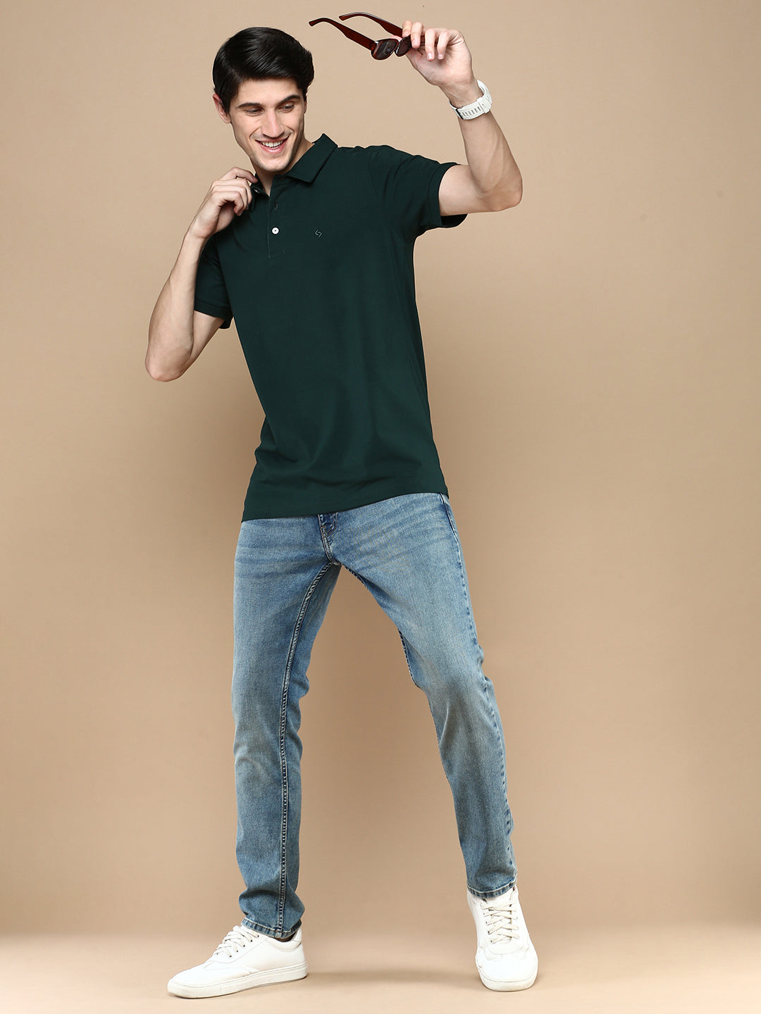 Classic Polo Men's Half Sleeve Dark Green Polo Neck Slim Fit Solid T-Shirt | PRM - 799 B SF P