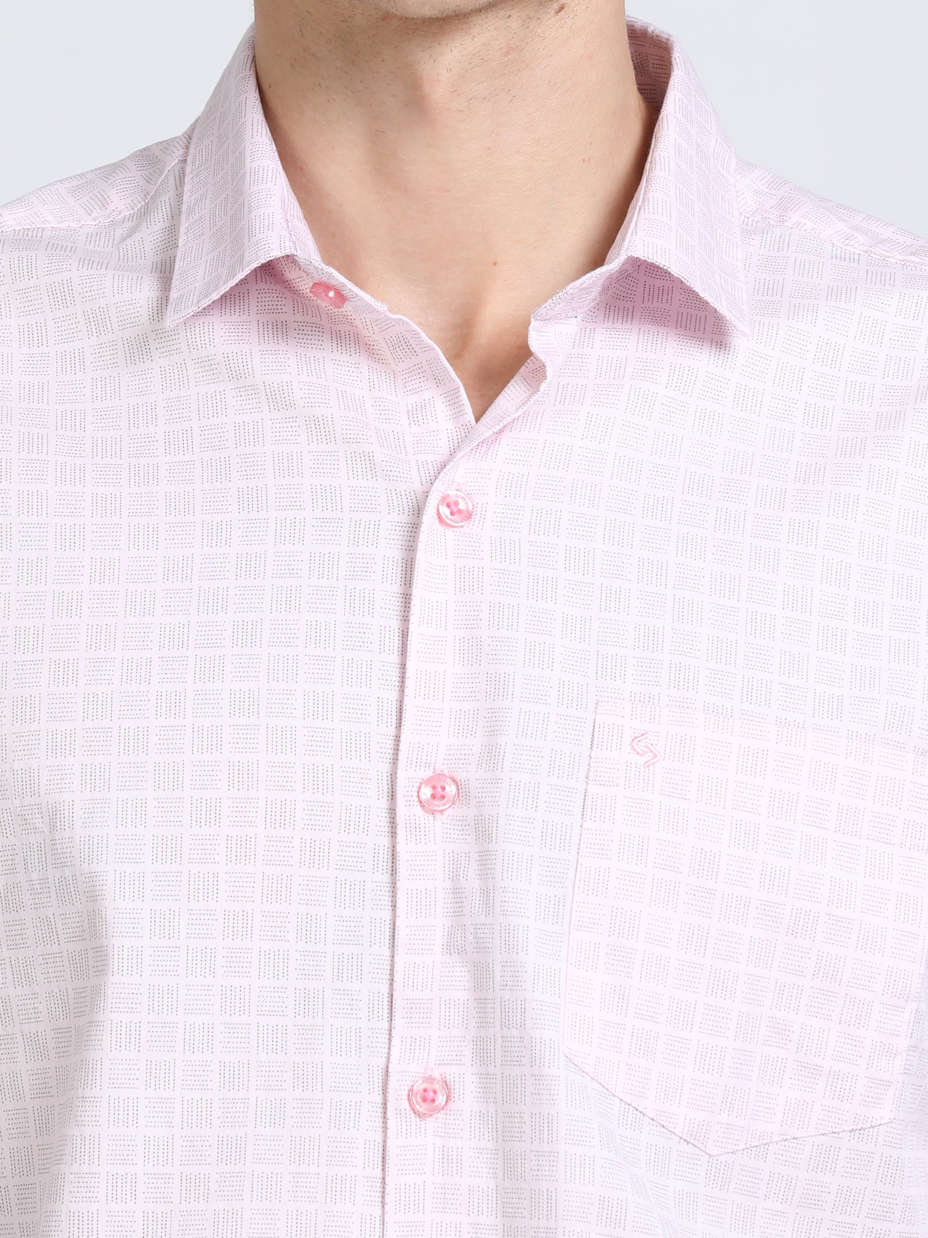Classic Polo Mens Pure Cotton Full Sleeves Printed Slim Fit Polo Neck Pink Color Woven Shirt | So2-161 B-Fs-Prt-Sf