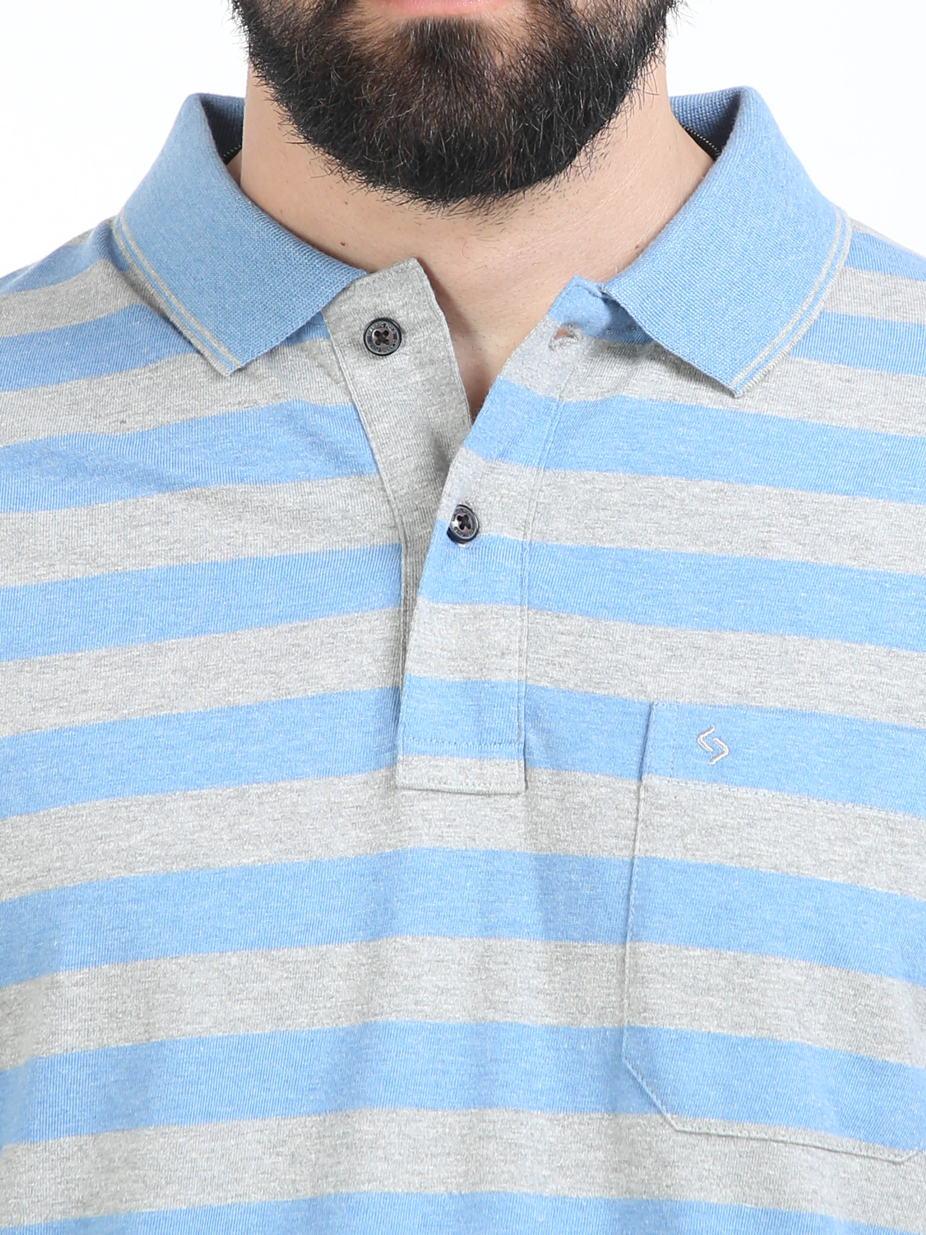 Classic Polo Mens Cotton Half Sleeves Striped Authentic Fit Polo Neck Blue Color T-Shirt | Mel - 239 A Af P