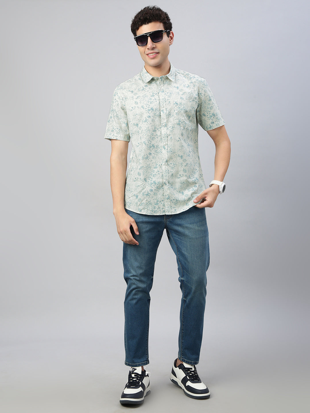 Classic Polo Men's Half Sleeve Lt.Green Polo Neck Slim Fit All Over Print Shirt||SQ1-EL-29 A-HS-PRT-SF