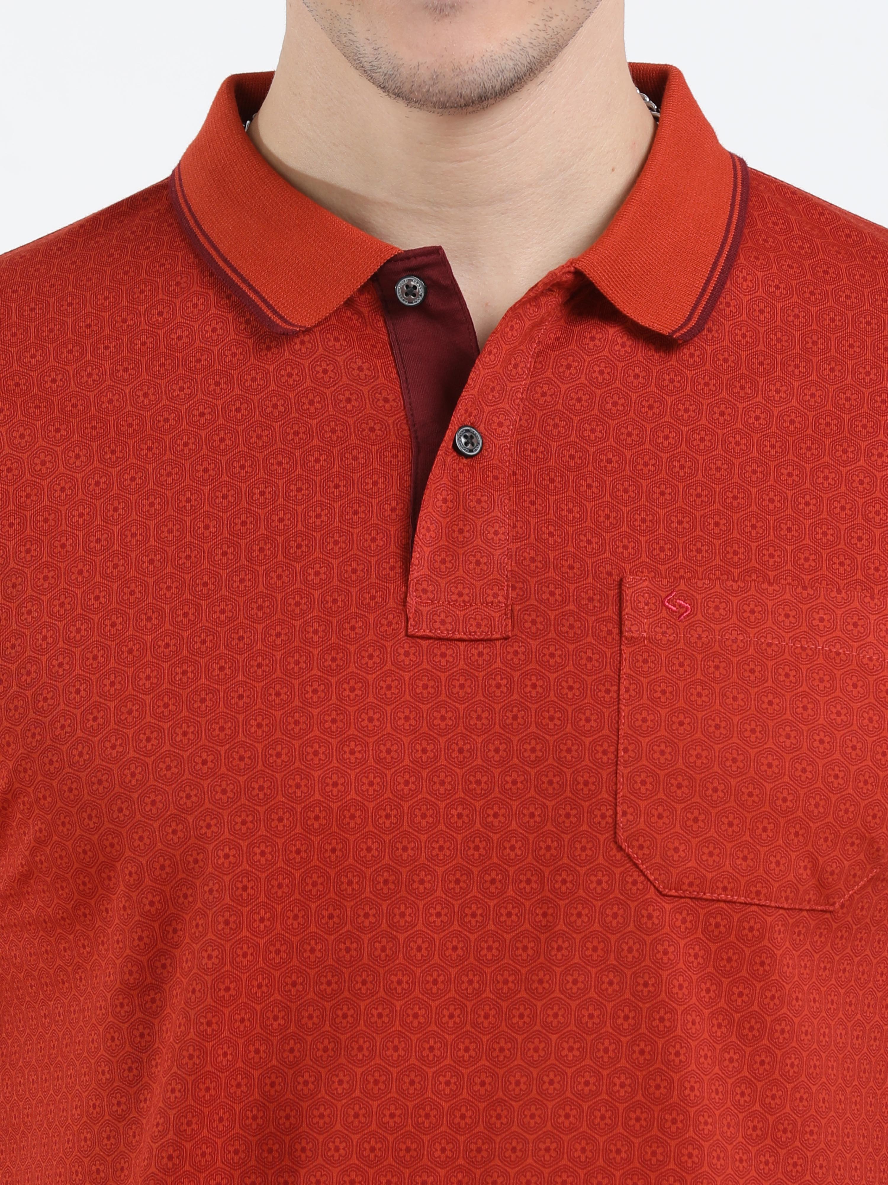 Classic Polo Mens Cotton Half Sleeves Floral Slim Fit Polo Neck Red Color T-Shirt | Bello - 225 A Sf P