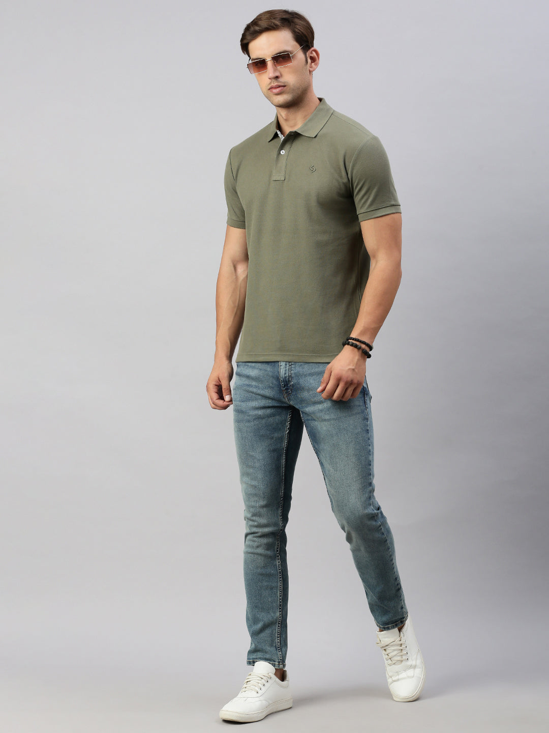 Classic Polo Men's Half Sleeve Olive Green Polo Neck Cotton Slim Fit T Shirt | PRM - 801 A SF P