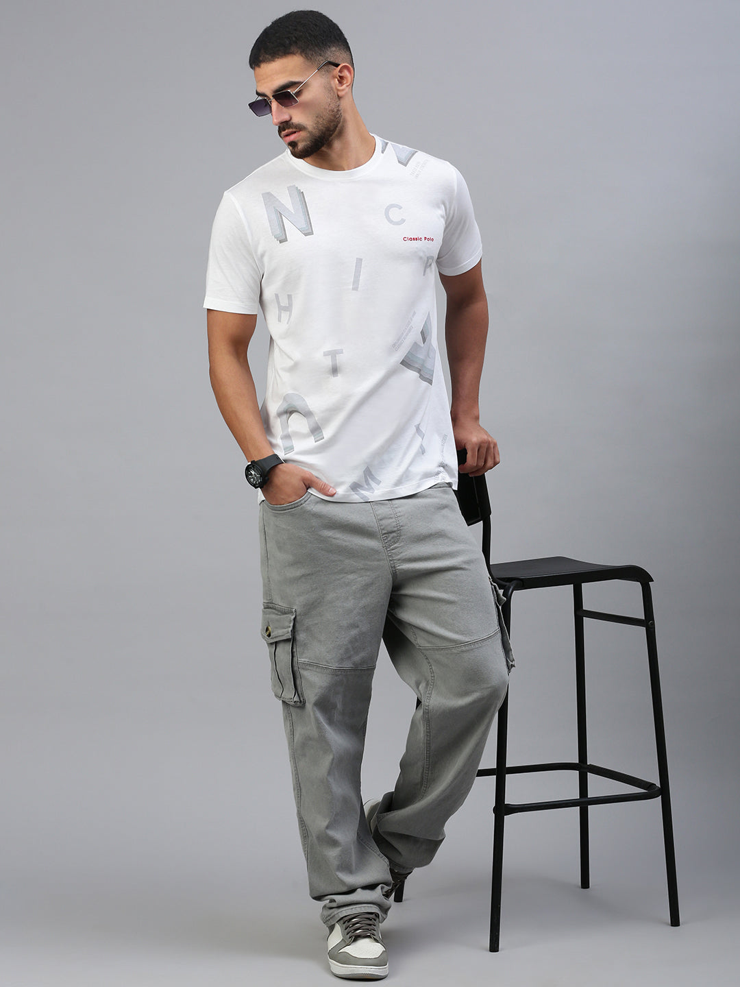 Classic Polo Men's Half Sleeve White Crew Neck Slim Fit Printed T-Shirt||BALENO - 625 A SF C