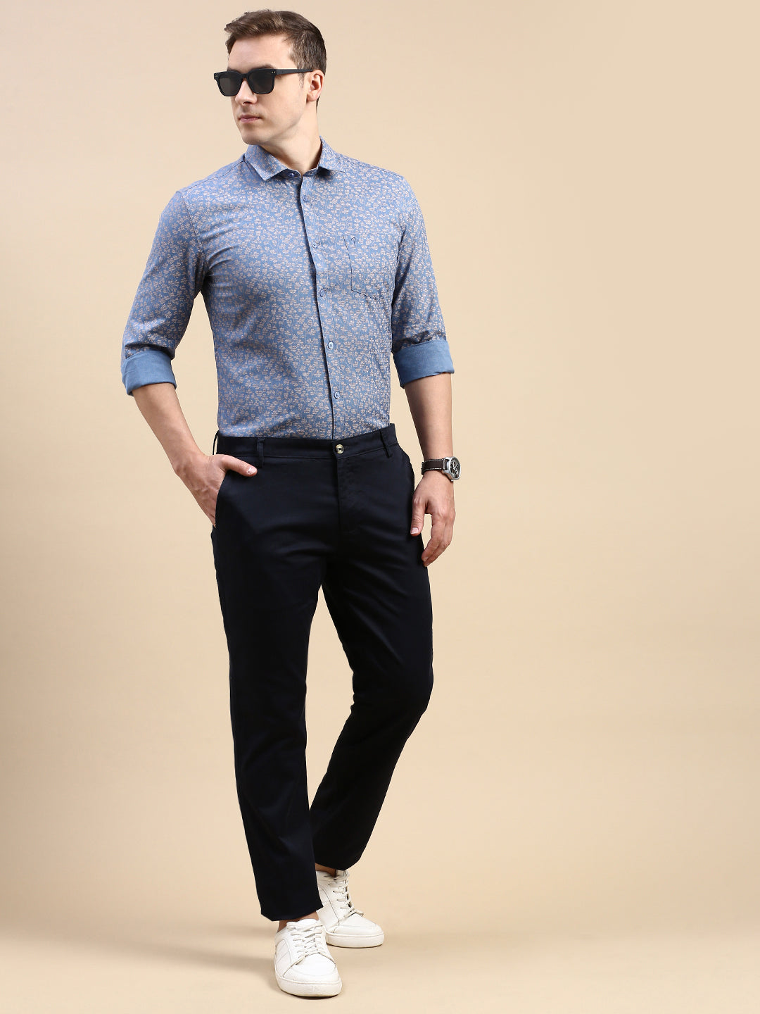CP BRO Men's Polo Neck Cotton Blue Slim Fit Printed Shirt | SBO2-22B-FS-PRT-BSL