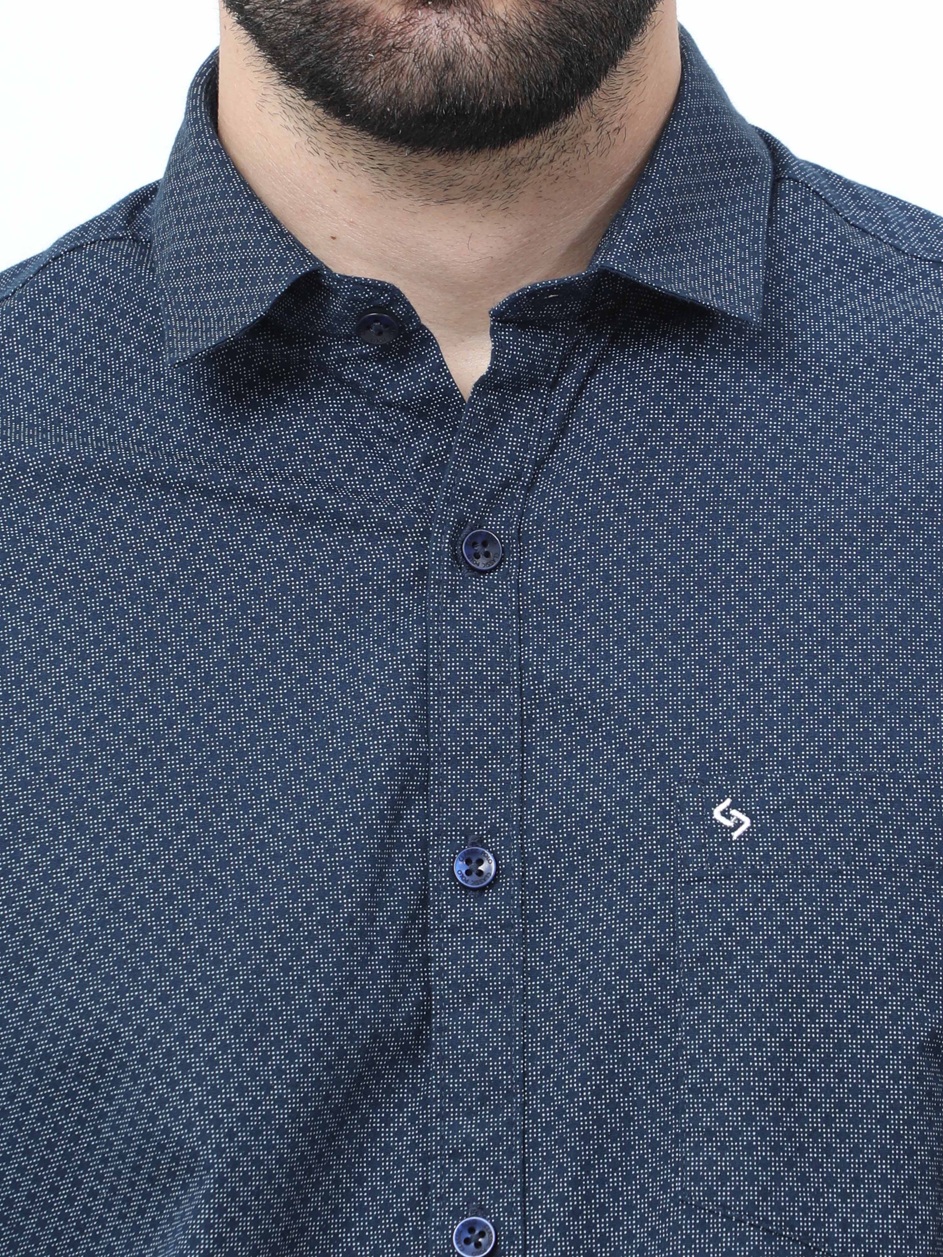 Classic Polo Mens Pure Cotton Full Sleeves Printed Slim Fit Polo Neck Navy Color Woven Shirt | So2-39 B-Fs-Prt-Sf