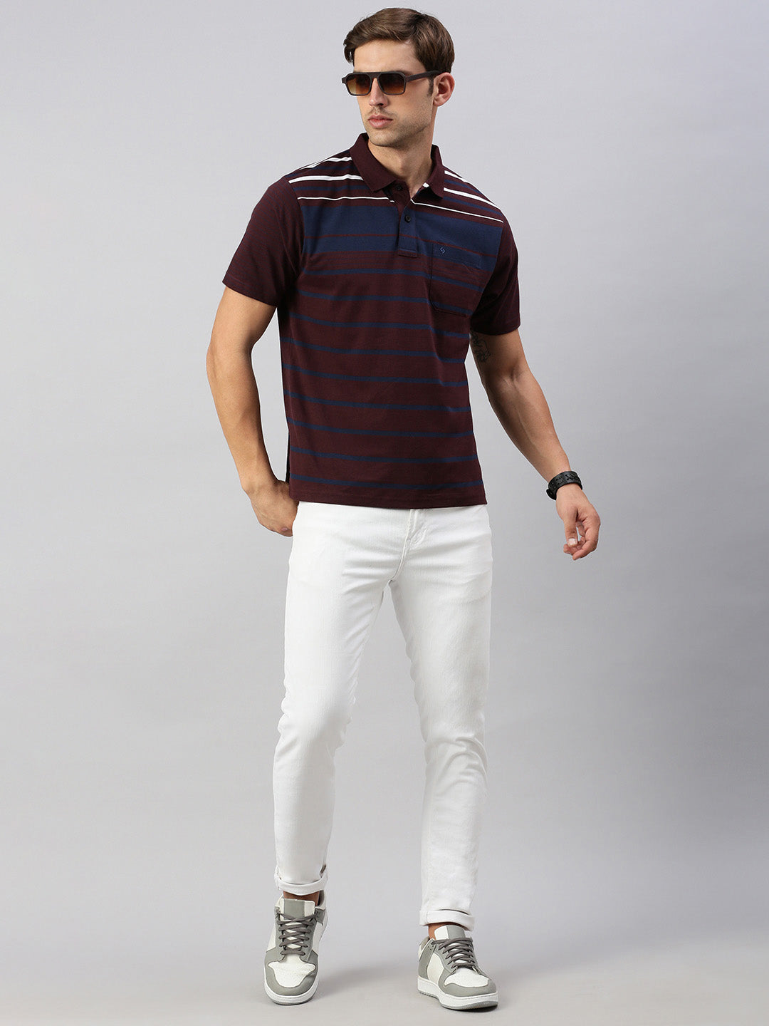 Classic Polo Men's Half Sleeve Burgundy/Navy Polo Neck Cotton Authentic Fit T Shirt | AVON - 587 A AF P