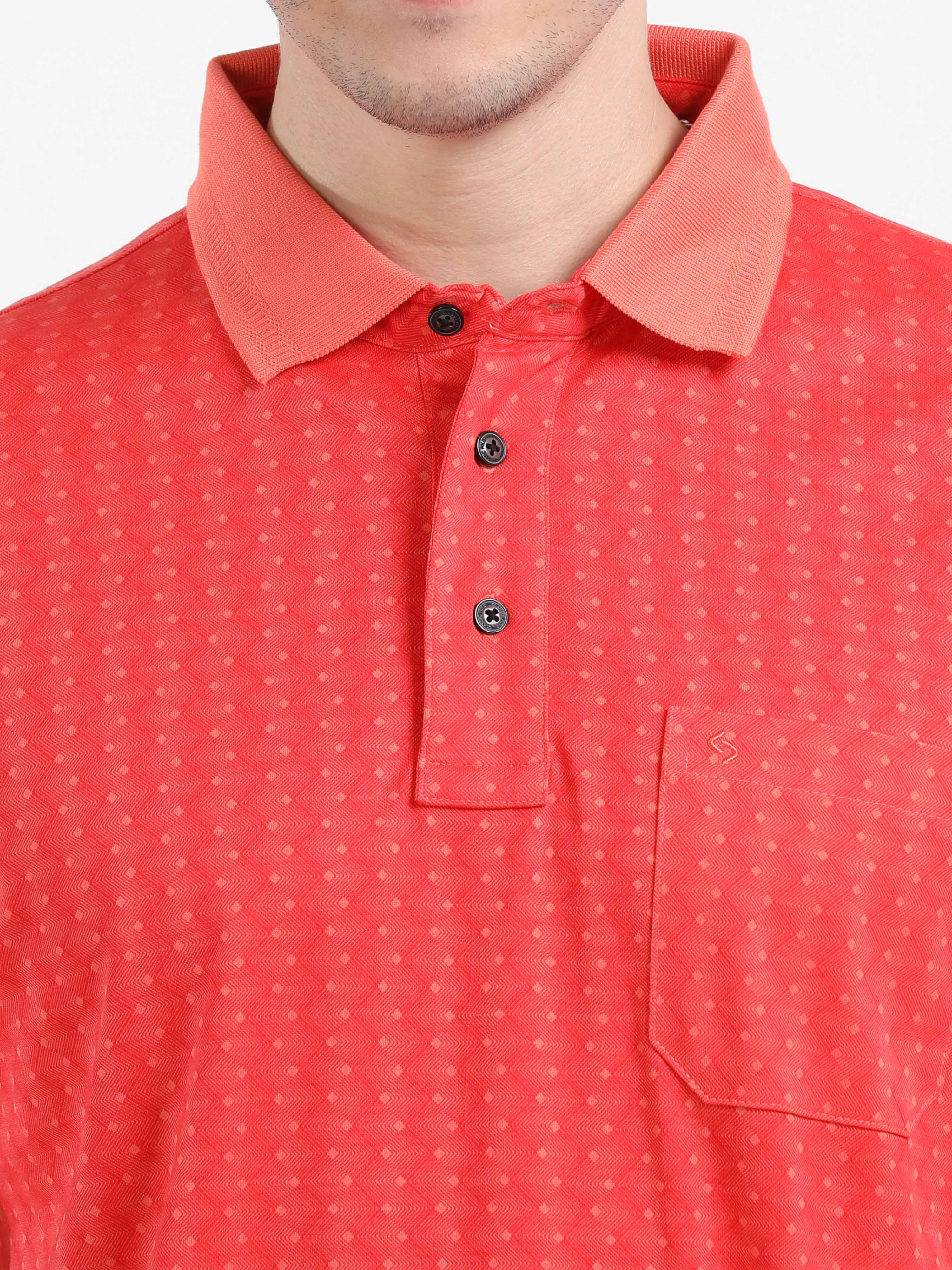 Classic Polo Mens Cotton Half Sleeves Floral Authentic Fit Polo Neck Red Color T-Shirt | Swank - 05 B Af P