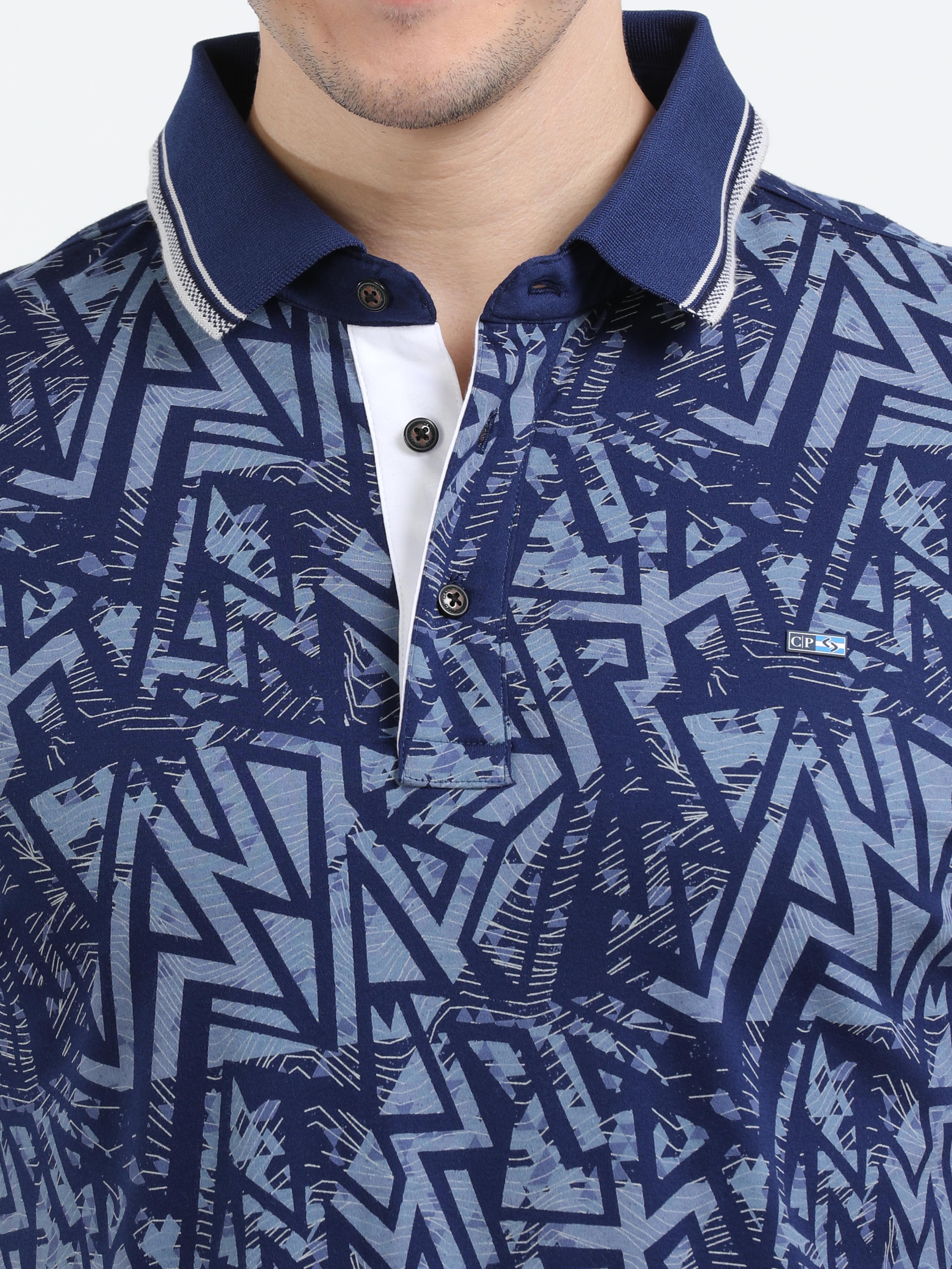 Classic Polo Mens Cotton Half Sleeves Floral Slim Fit Polo Neck Blue Color T-Shirt | Prm - 791 A Sf P