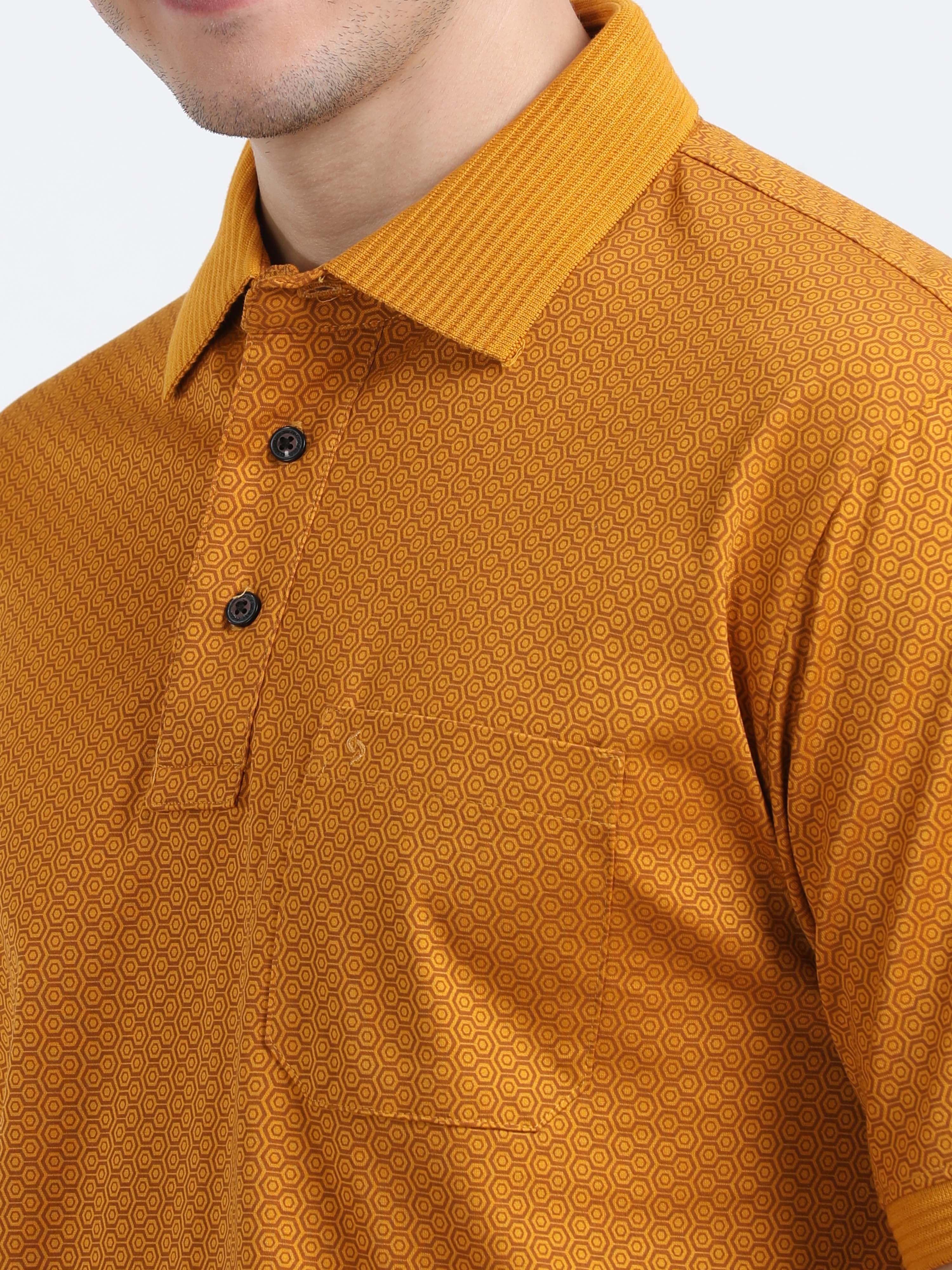 Classic Polo Mens Cotton Half Sleeves Floral Authentic Fit Crew Neck Yellow Color T-Shirt | Swank - 08 B Af C