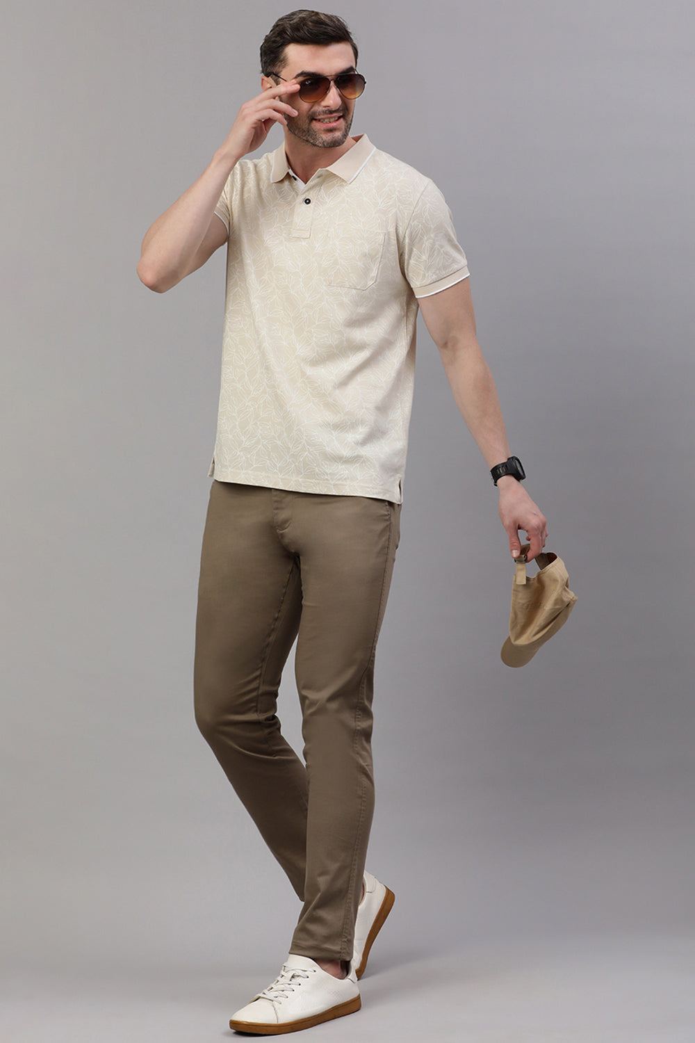 Classic Polo Men's Half Sleeve Beige Polo Neck Slim Fit All Over Print T-Shirt | BEAU - 273 B SF P