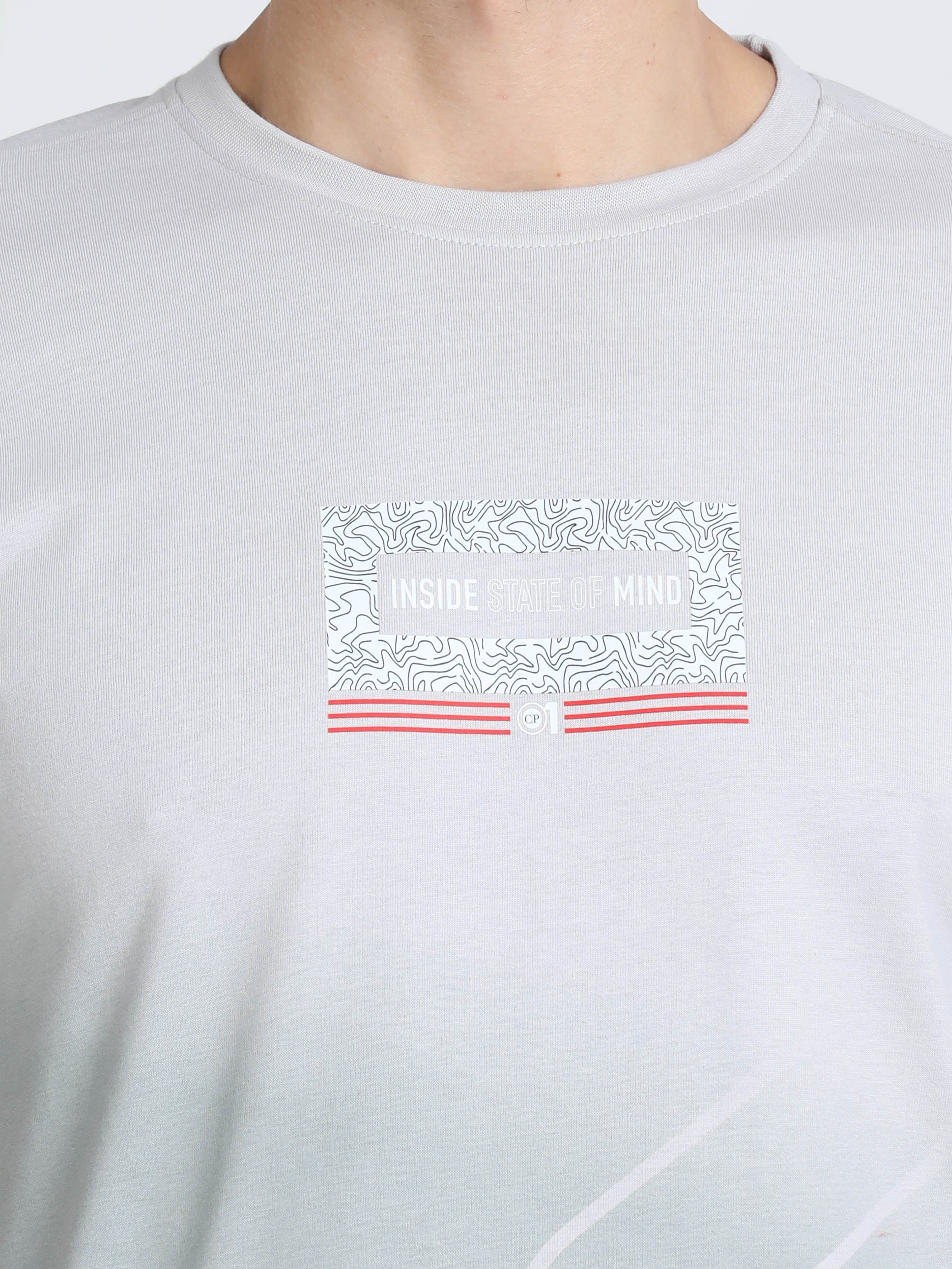 Classic Polo Mens Cotton Half Sleeves Printed Slim Fit Crew Neck Light White Color T-Shirt | Baleno - 563 A Sf C