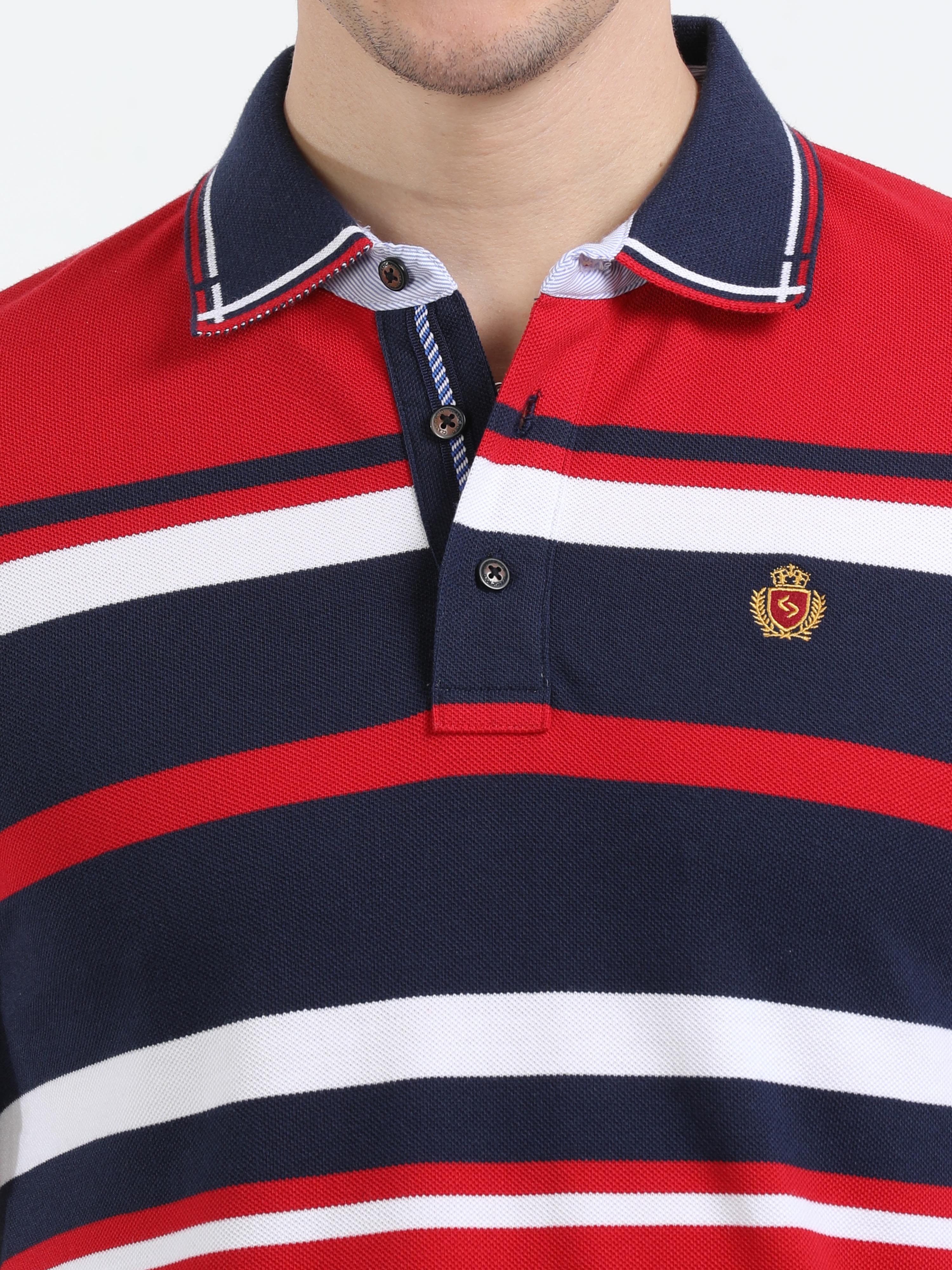 Classic Polo Mens Cotton Half Sleeves Color Blocked Slim Fit Polo Neck Red Color T-Shirt | Vta - 241 B Sf P