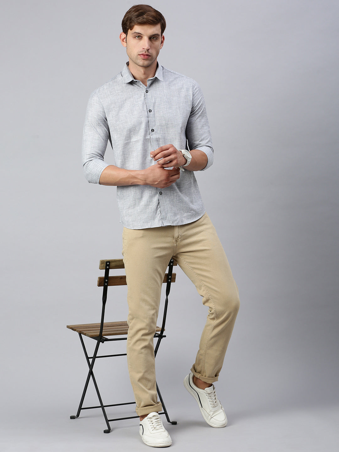 Classic Polo Men's Full Sleeve Grey Polo Neck Slim Fit Striped Shirt | SP2-EL-12 A-FS-STR-SF