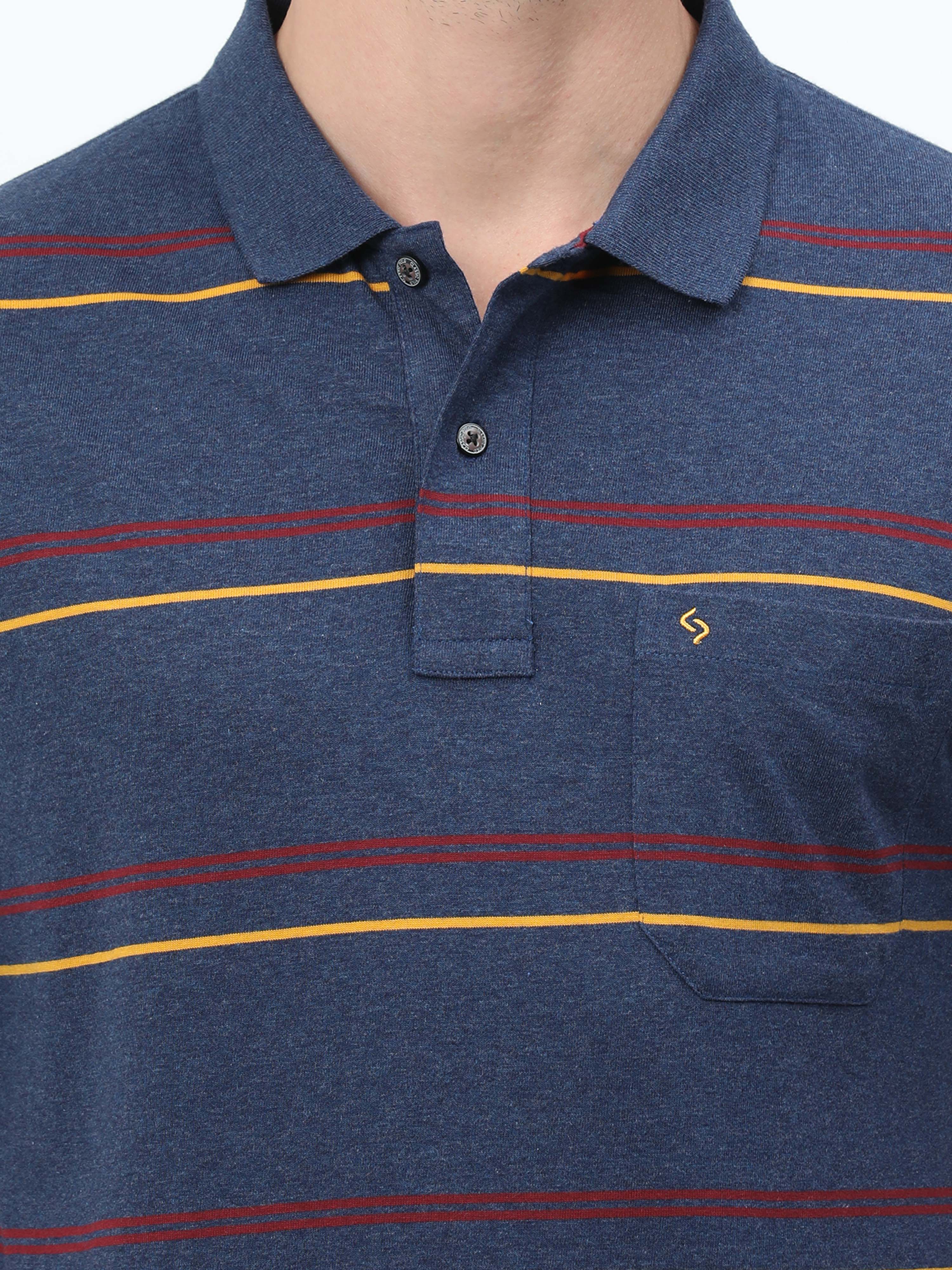 Classic Polo Mens Cotton Half Sleeves Striped Authentic Fit Polo Neck Blue Color T-Shirt | Avon - 543 B Af P