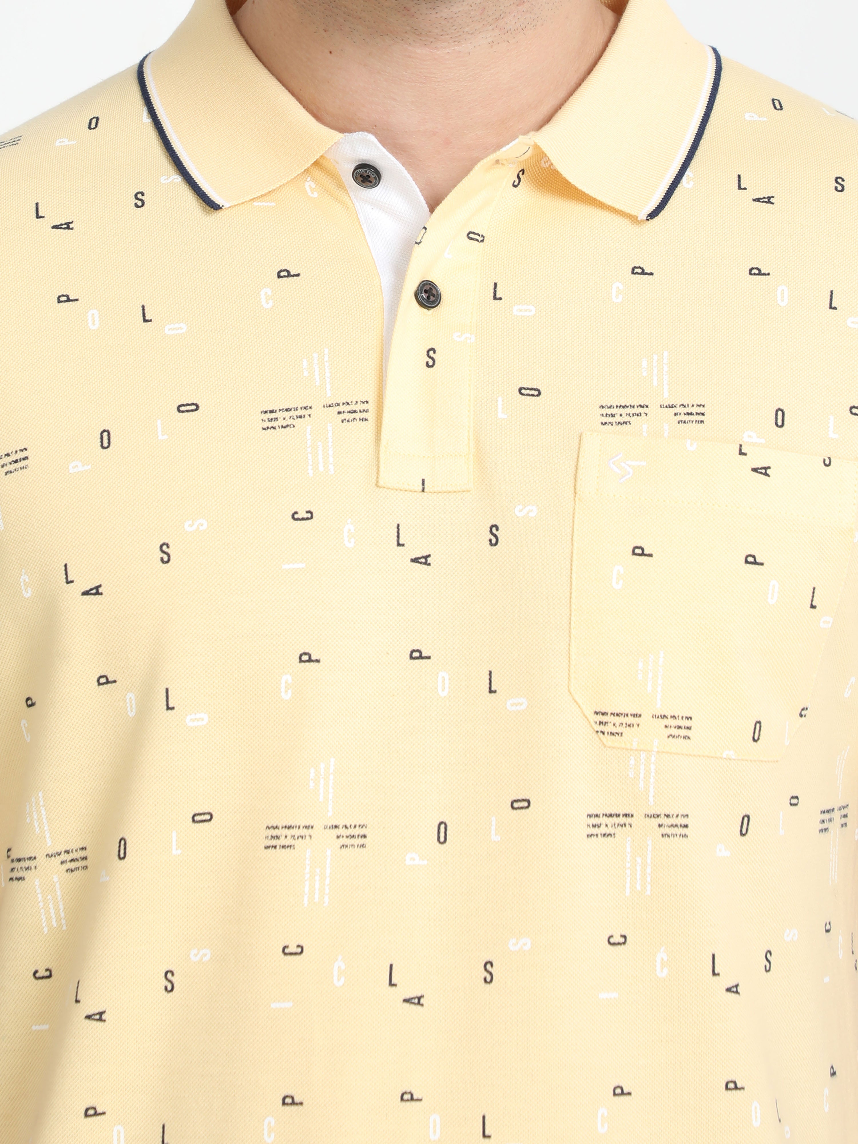 Classic Polo Mens Pure Cotton Half Sleeves Printed Slim Fit Polo Neck Yellow Color T-Shirt | Beau - 212 B Sf P
