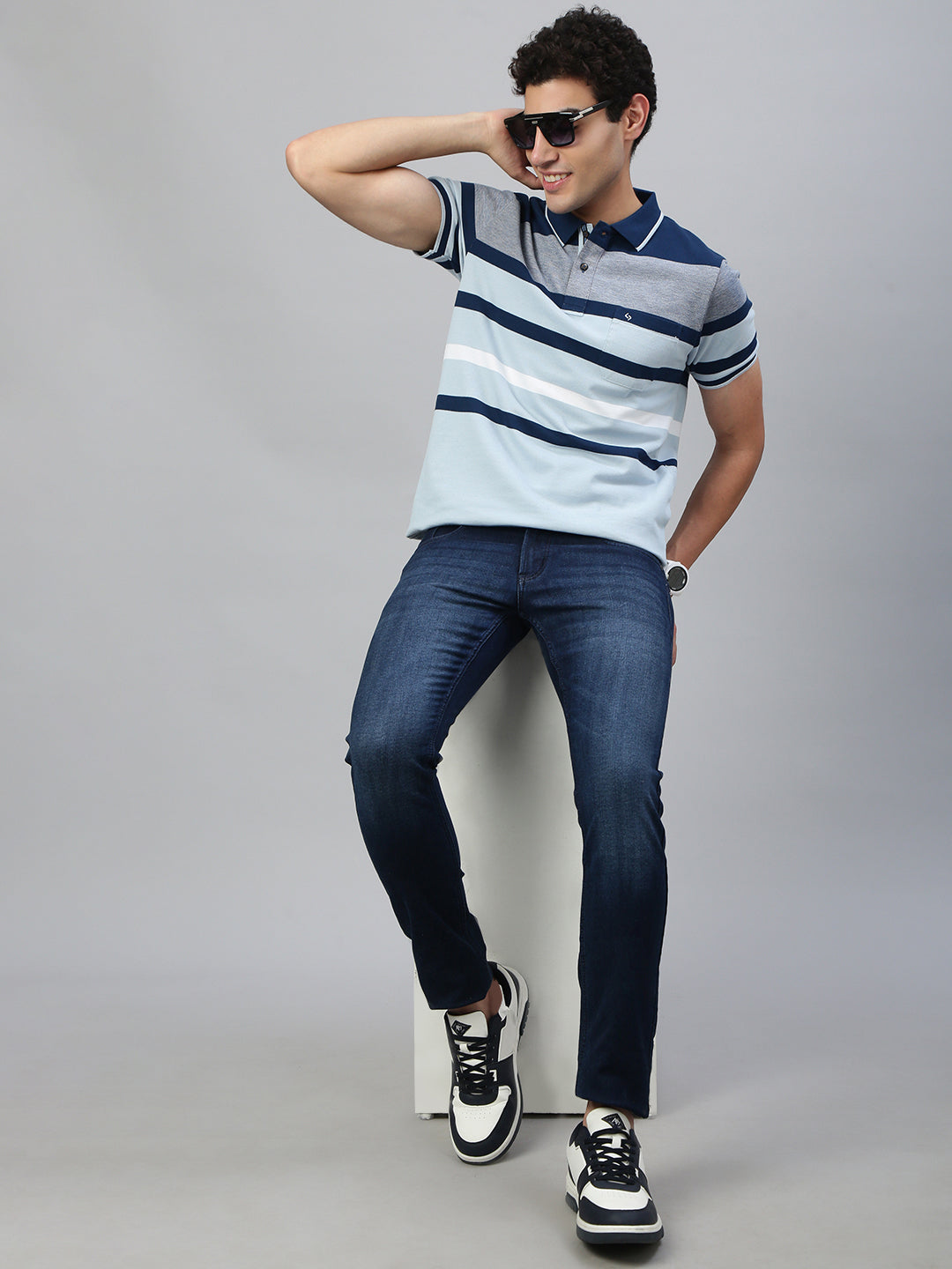 Classic Polo Men's Half Sleeve Multicolor Polo Neck Slim Fit Striped T-Shirt||VTA - 293 B SF P