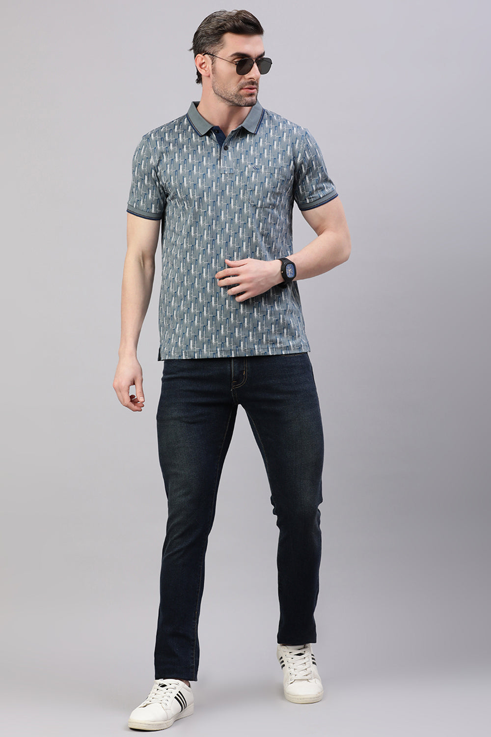 Classic Polo Men's Half Sleeve Dr.Grey Polo Neck Slim Fit All-Over Print T-Shirt
