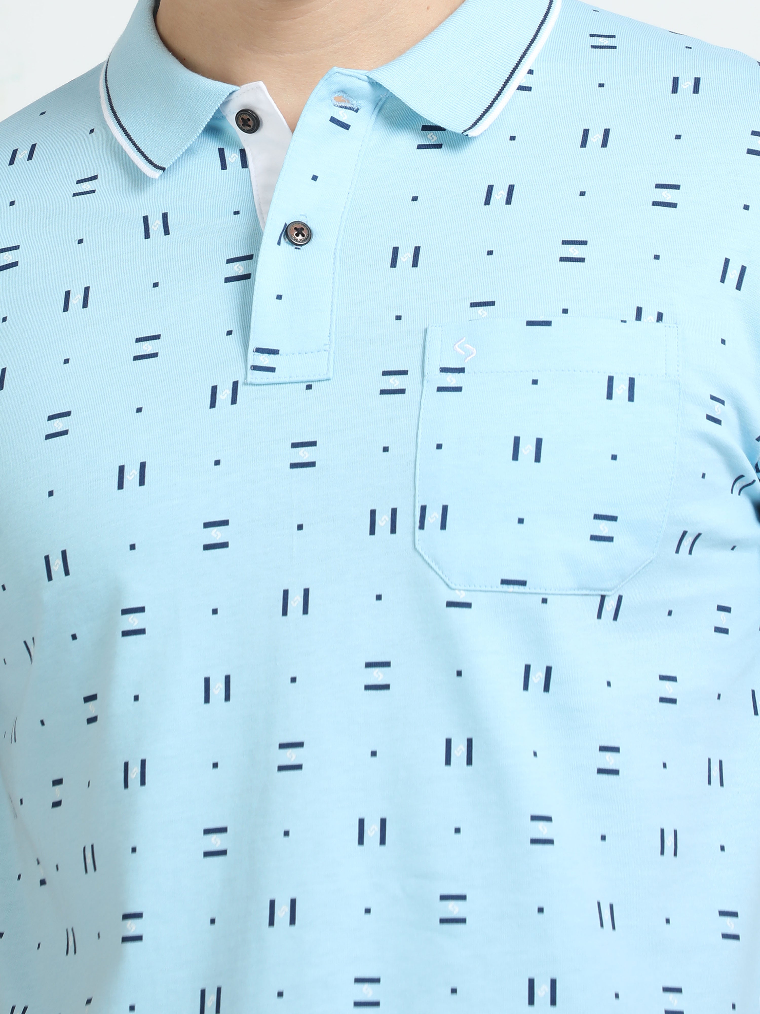 Classic Polo Mens Cotton Half Sleeves Printed Slim Fit Polo Neck Blue Color T-Shirt | Bello - 218 B Sf P
