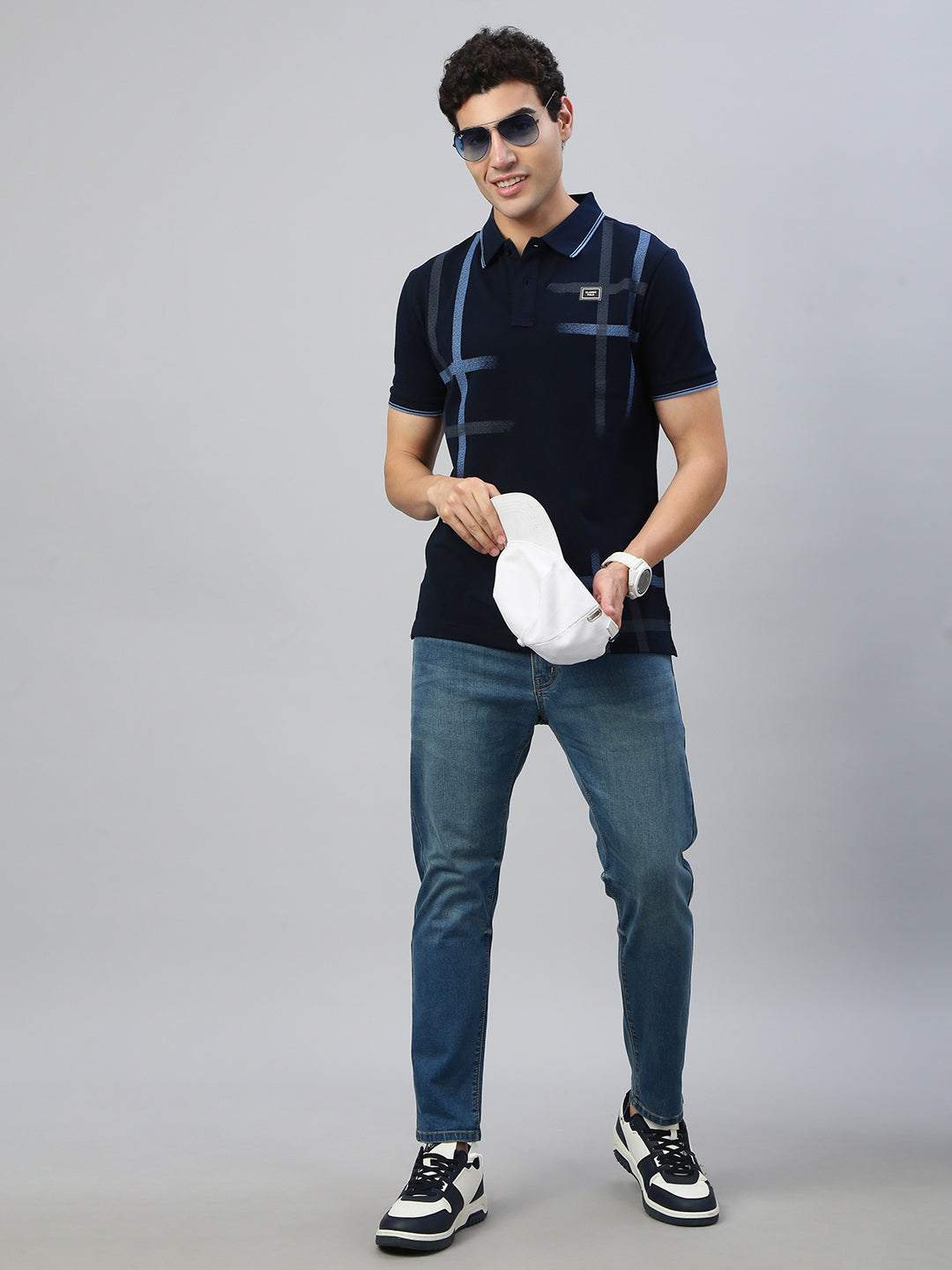 Classic Polo Men's Half Sleeve Black/Blue Polo Neck Slim Fit Printed T-Shirt||RAY POLO - 05 A SF P