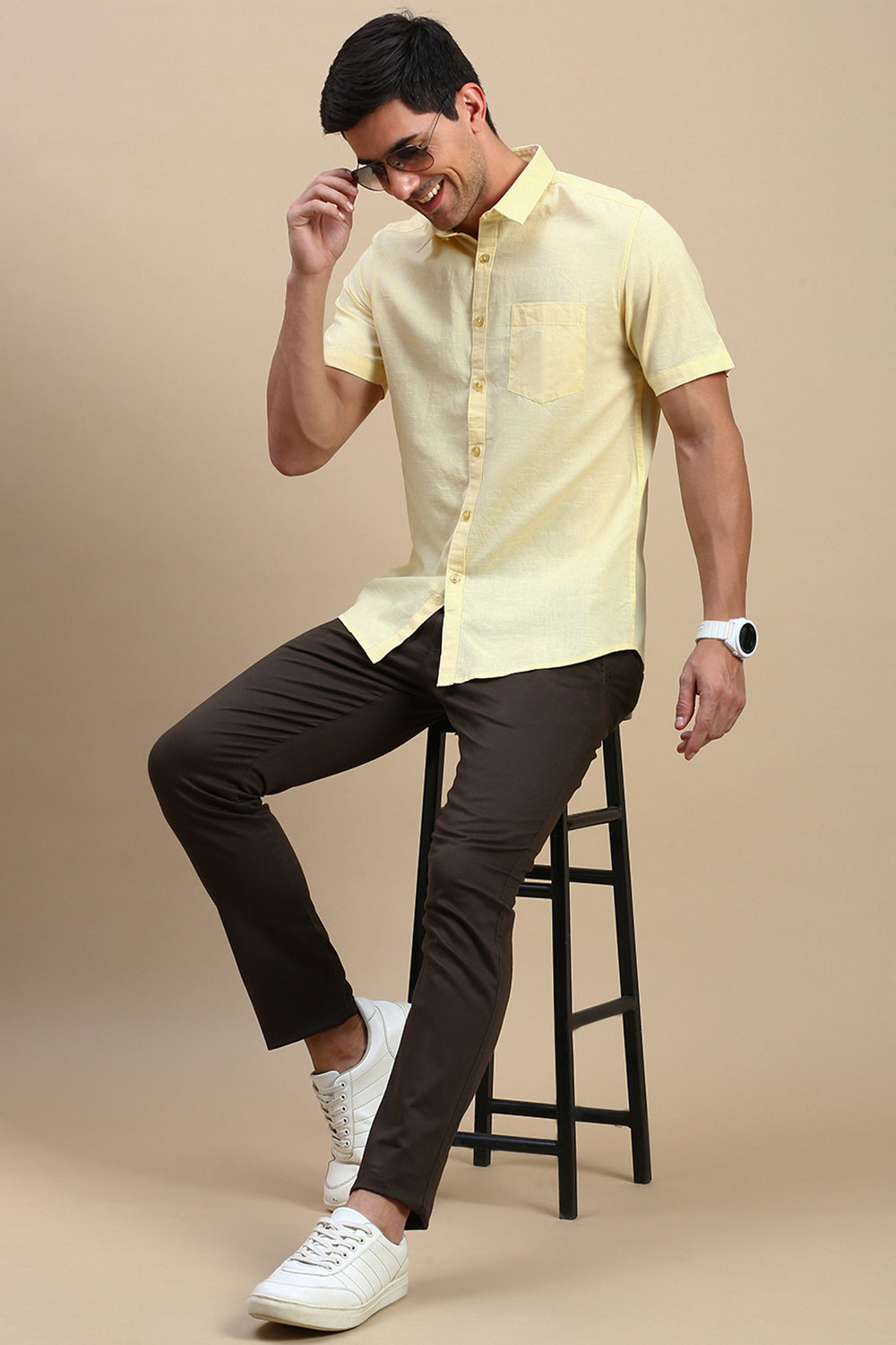 Classic Polo Men's Half Sleeve Lt.Yellow Polo Neck Slim Fit Solid Casual Shirt | TOY-TRALIX-CREAM SF HS