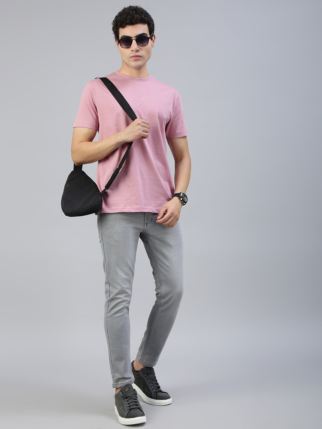 Classic Polo Men's Lt.Grey Slim Fit Solid Denim||CPDQ1-13-LGRY-AF