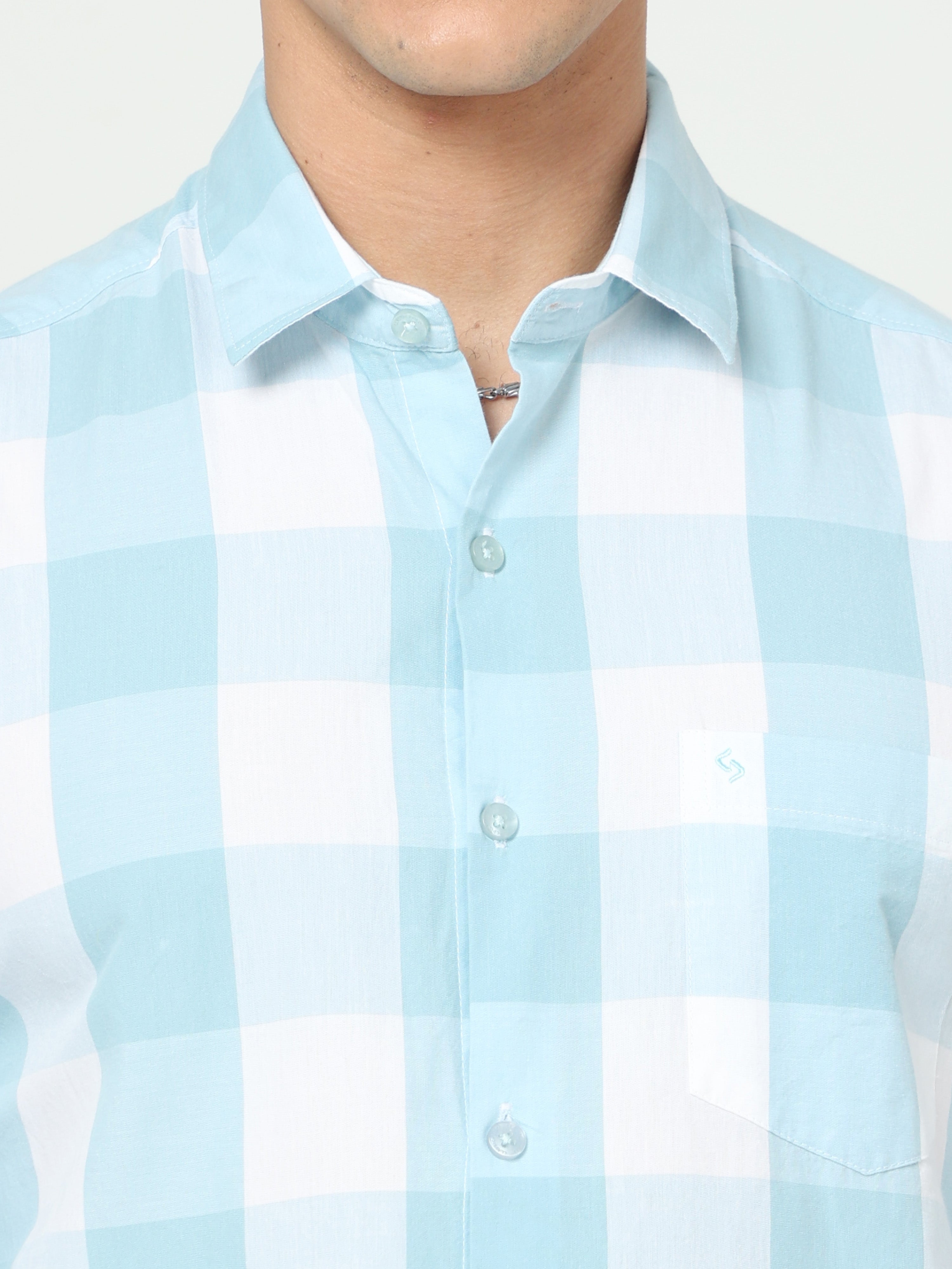 Classic Polo Mens Cotton Full Sleeve Checked Slim Fit Polo Neck Blue Color Woven Shirt | SO1-132 A-FS-CHK