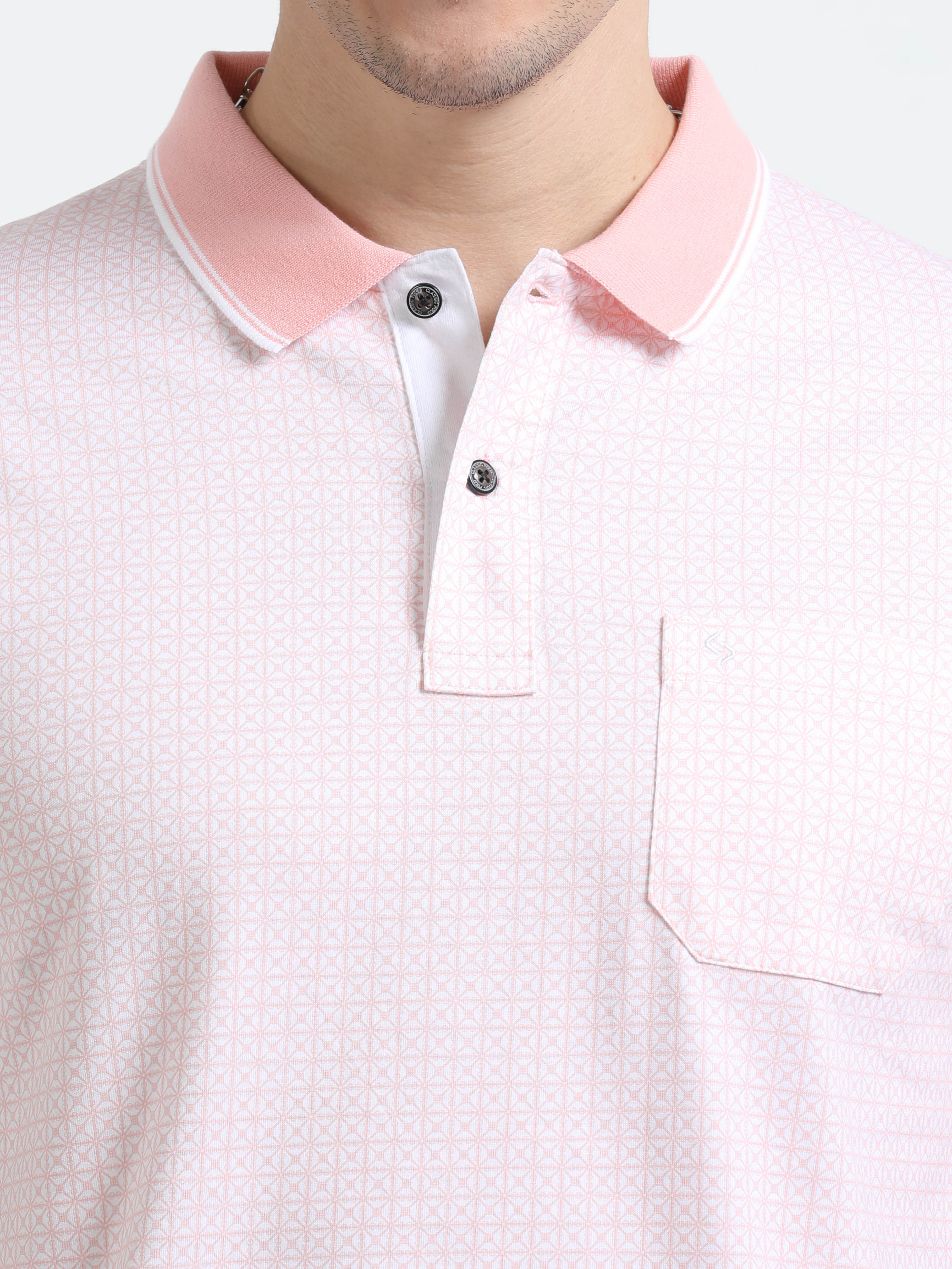 Classic Polo Mens Pure Cotton Half Sleeves Printed Slim Fit Polo Neck Peach Color T-Shirt | Bello - 217 A Sf P