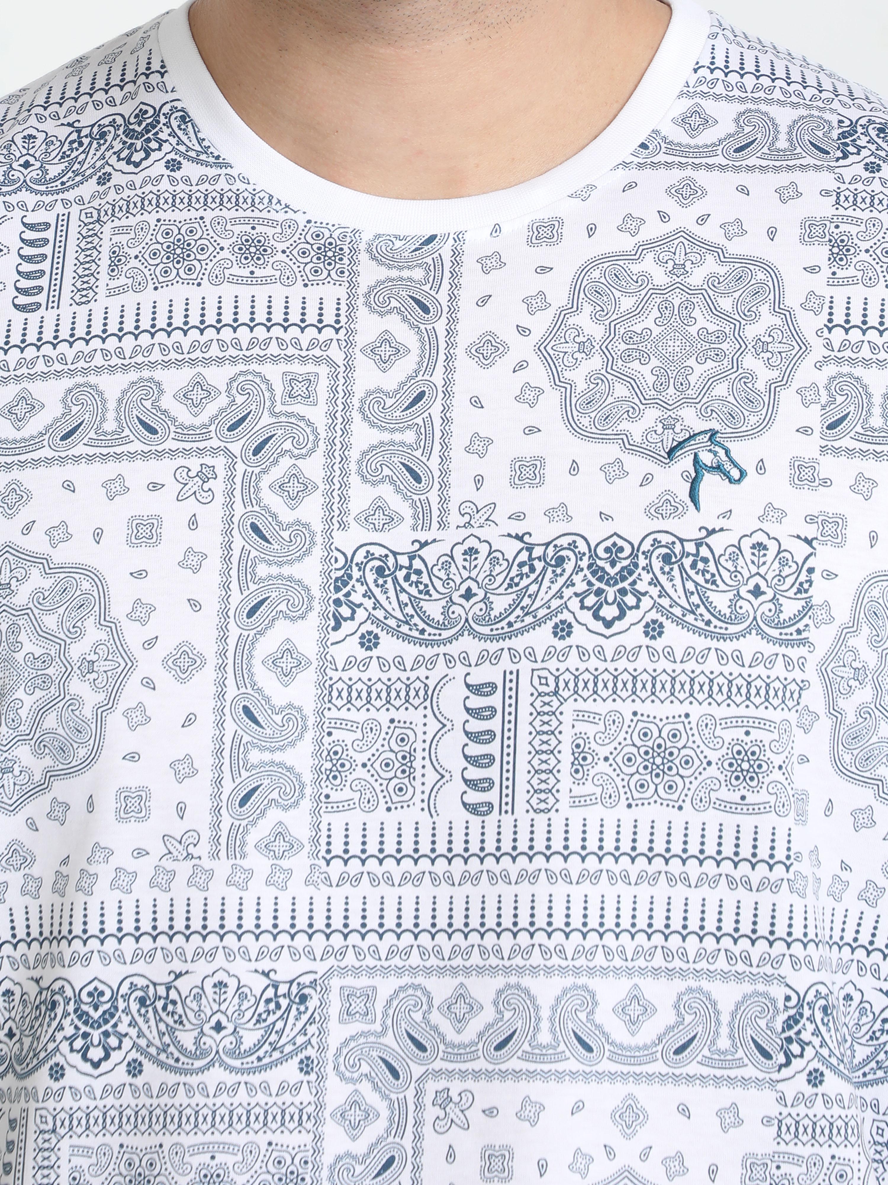 Classic Polo Mens Cotton Half Sleeves Floral Slim Fit Crew Neck White Color T-Shirt | Brcn - 554 A Sf C