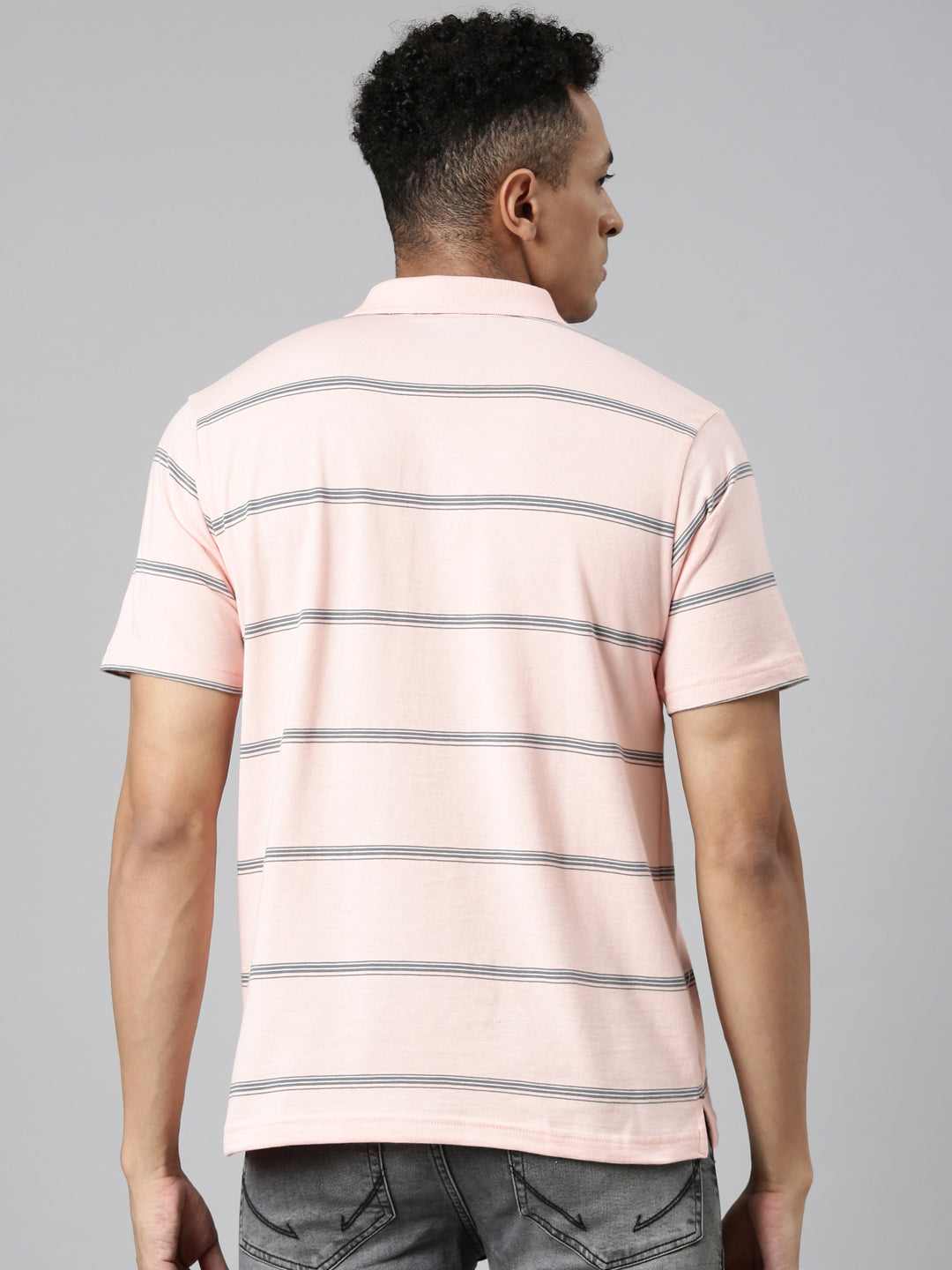 Classic Polo Men's Polo Neck Cotton Lt.Peach Authentic Fit Striped T-Shirt | AVON-557 A AF P