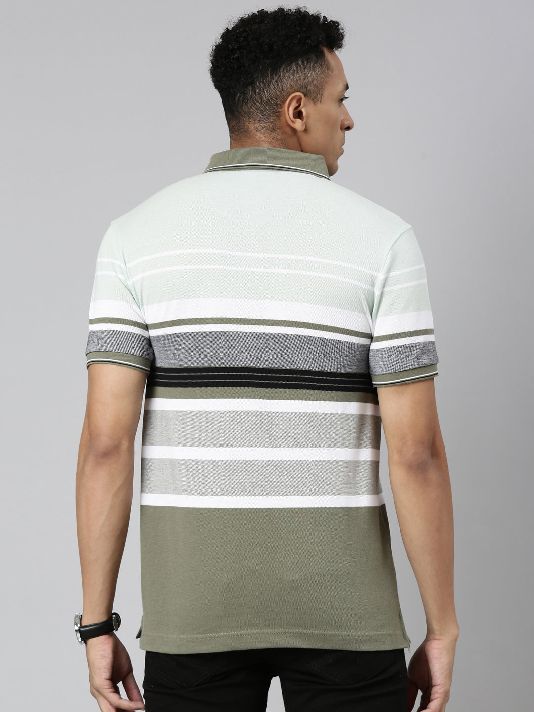 Classic Polo Men's Polo Neck Cotton White/Navy Slim Fit Striped T-Shirt | VTA-278 B SF P