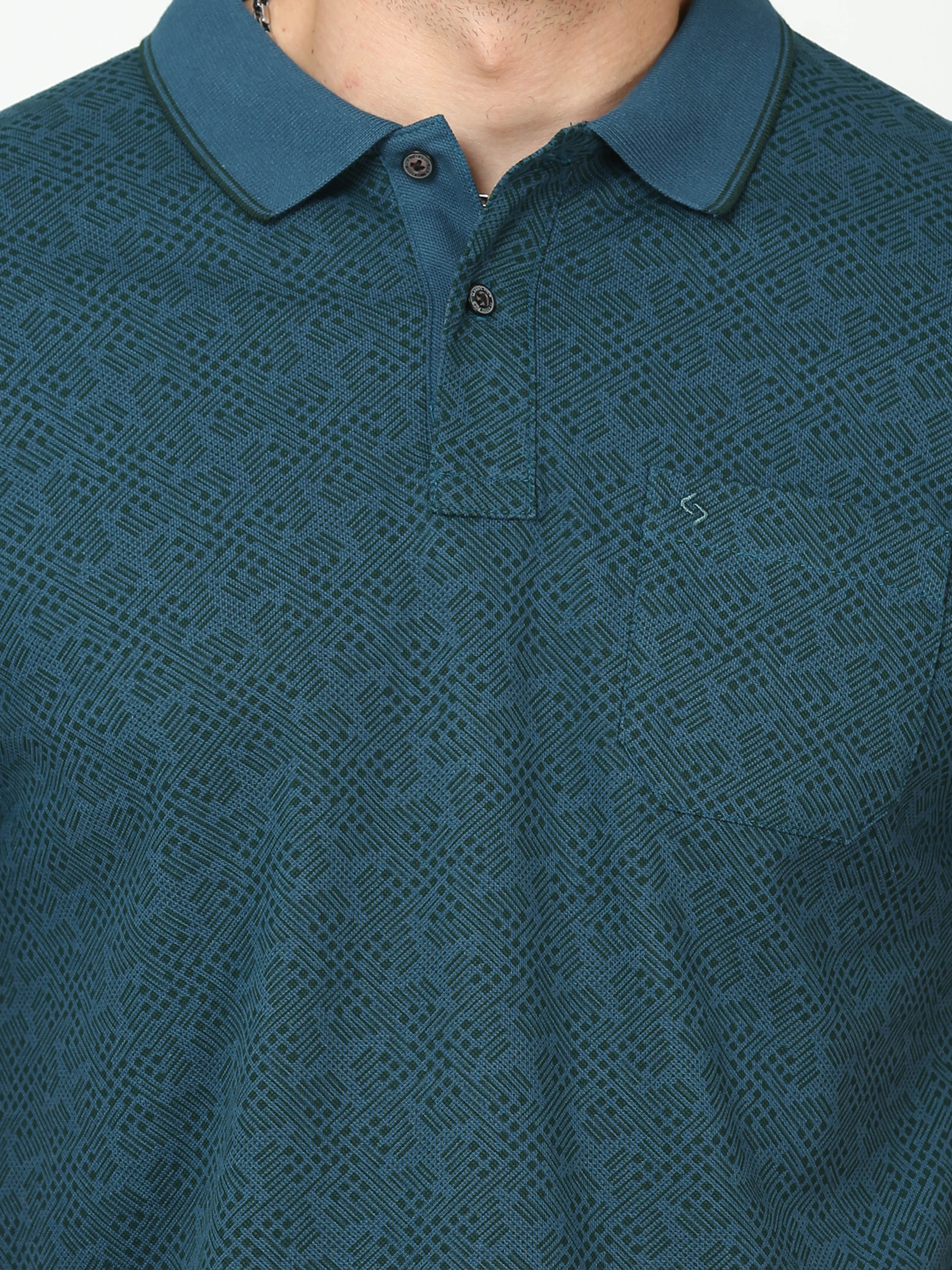Classic Polo Mens Cotton Half Sleeves Floral Slim Fit Polo Neck Blue Color T-Shirt | Beau - 222 B Sf P
