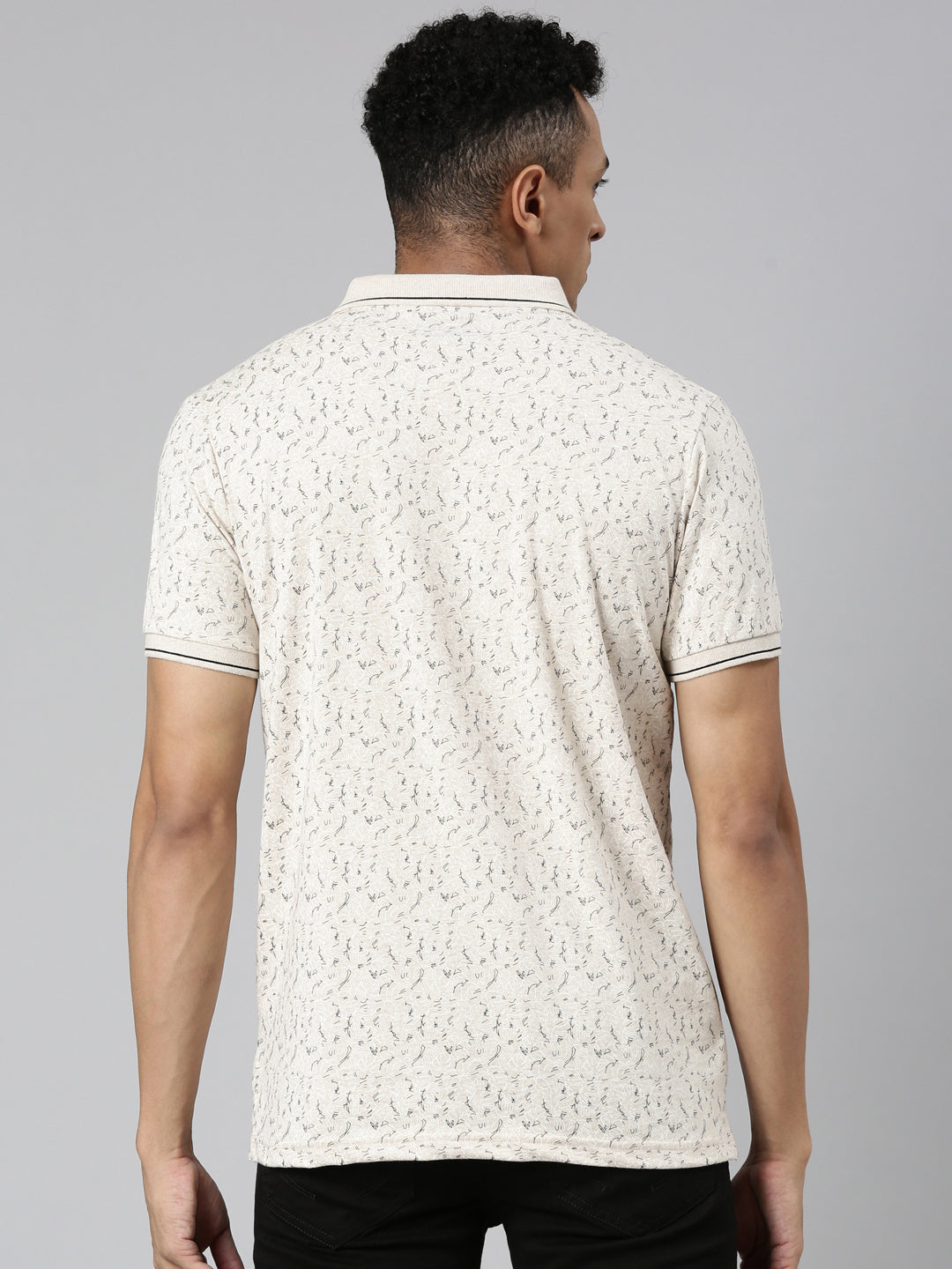Classic Polo Men's Polo Neck Cotton Lt.Biege Slim Fit Printed T-Shirt | BELLO-255 A SF P