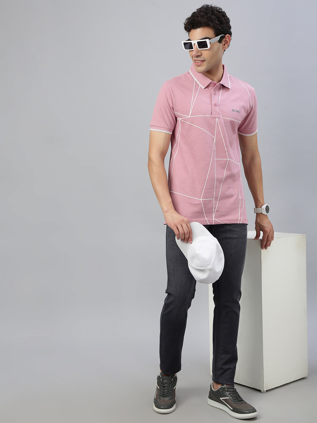Classic Polo Men's Half Sleeve Dark Pink Polo Neck Slim Fit Printed T-Shirt||RAY POLO - 02 B SF P