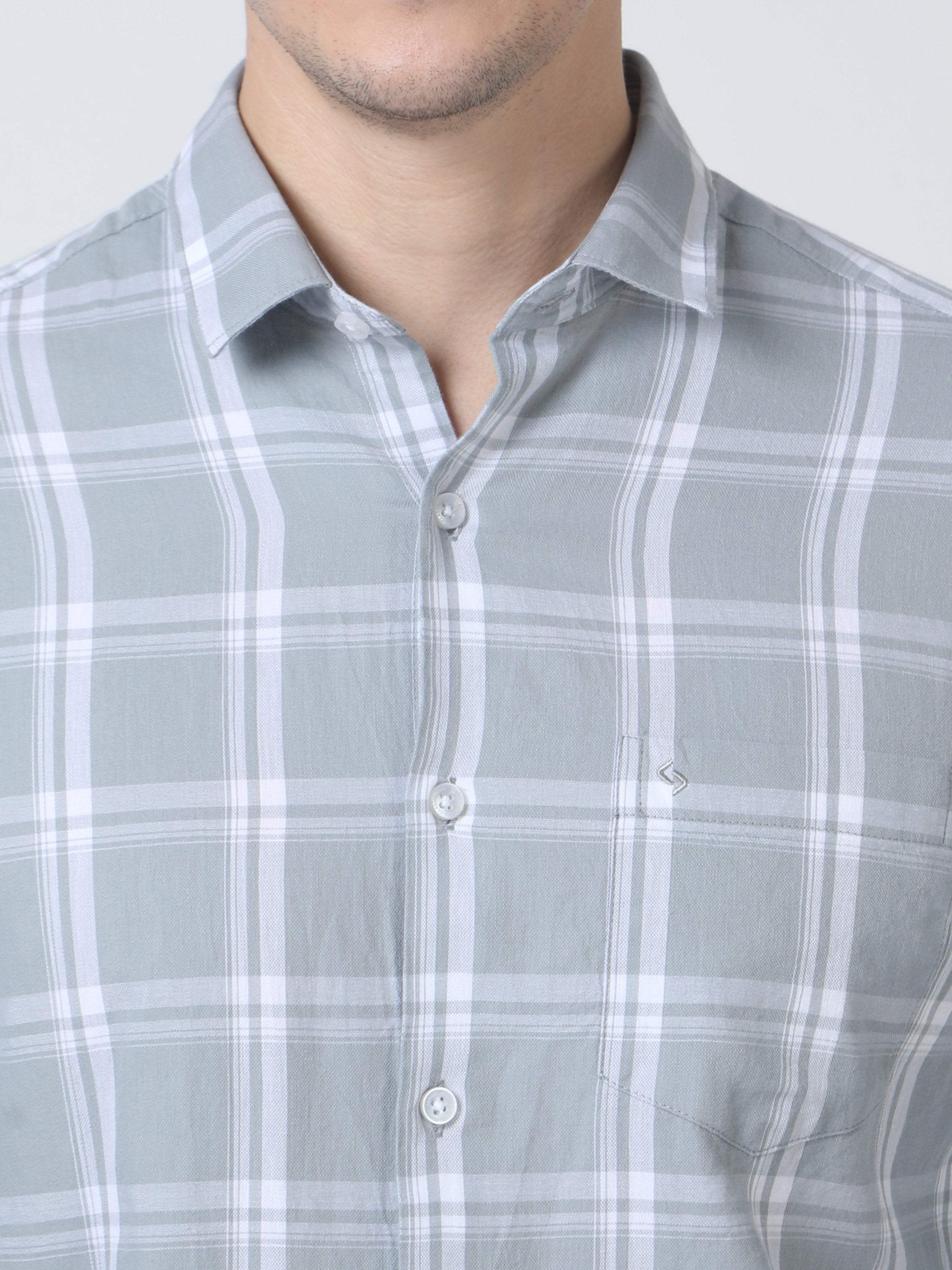 Classic Polo Mens Pure Cotton Full Sleeves Checked Slim Fit Polo Neck Grey Color Woven Shirt | So2-104 B-Fs-Chk-Sf