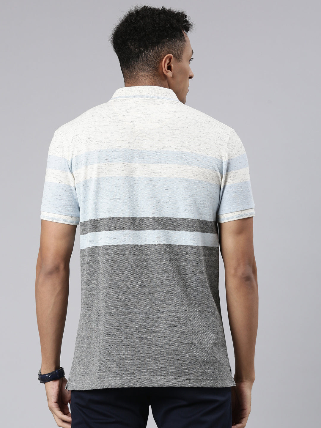 Classic Polo Men's Half Sleeve White/Blue Polo Neck Cotton Blend Slim Fit T-Shirt | VTA - 272 B SF P