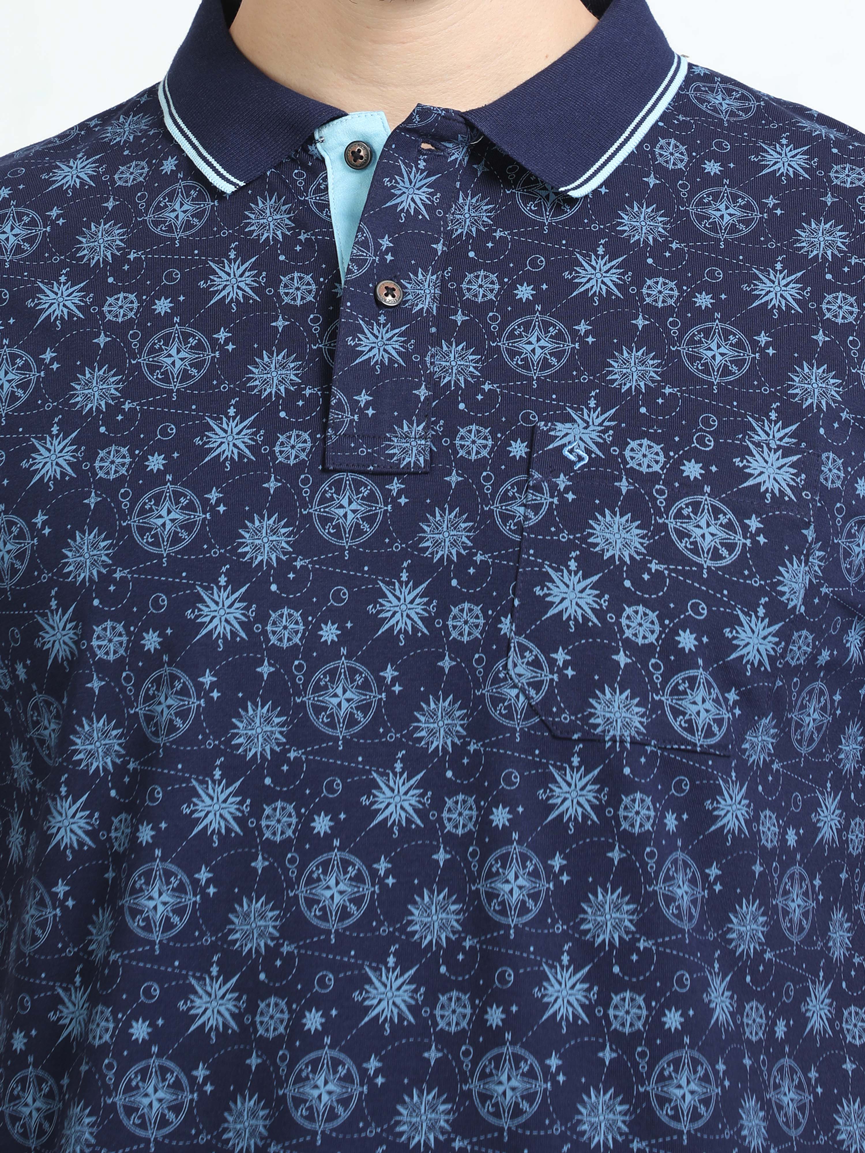 Classic Polo Mens Cotton Half Sleeves Floral Slim Fit Polo Neck Navy Color T-Shirt | Bello - 228 A Sf P
