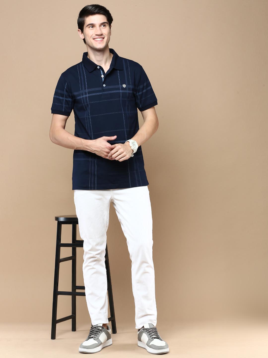 Classic Polo Men's Half Sleeve Navy Blue Polo Neck Slim Fit Printed T-Shirt | FP - 08 A SF P