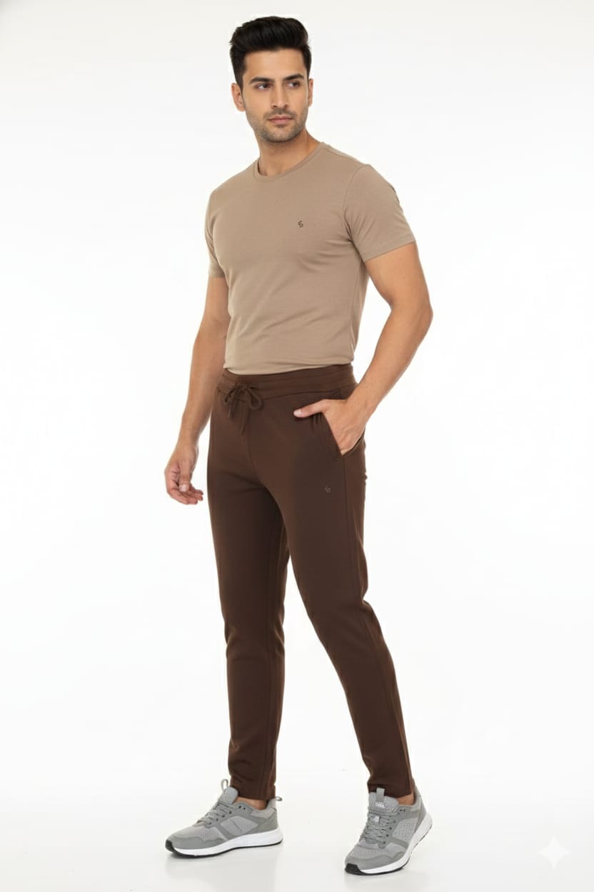 Classic Polo Men's Coffee Brown Solid Cotton Slim Fit Trackpant | CR-INOX-COFFEE BROWN