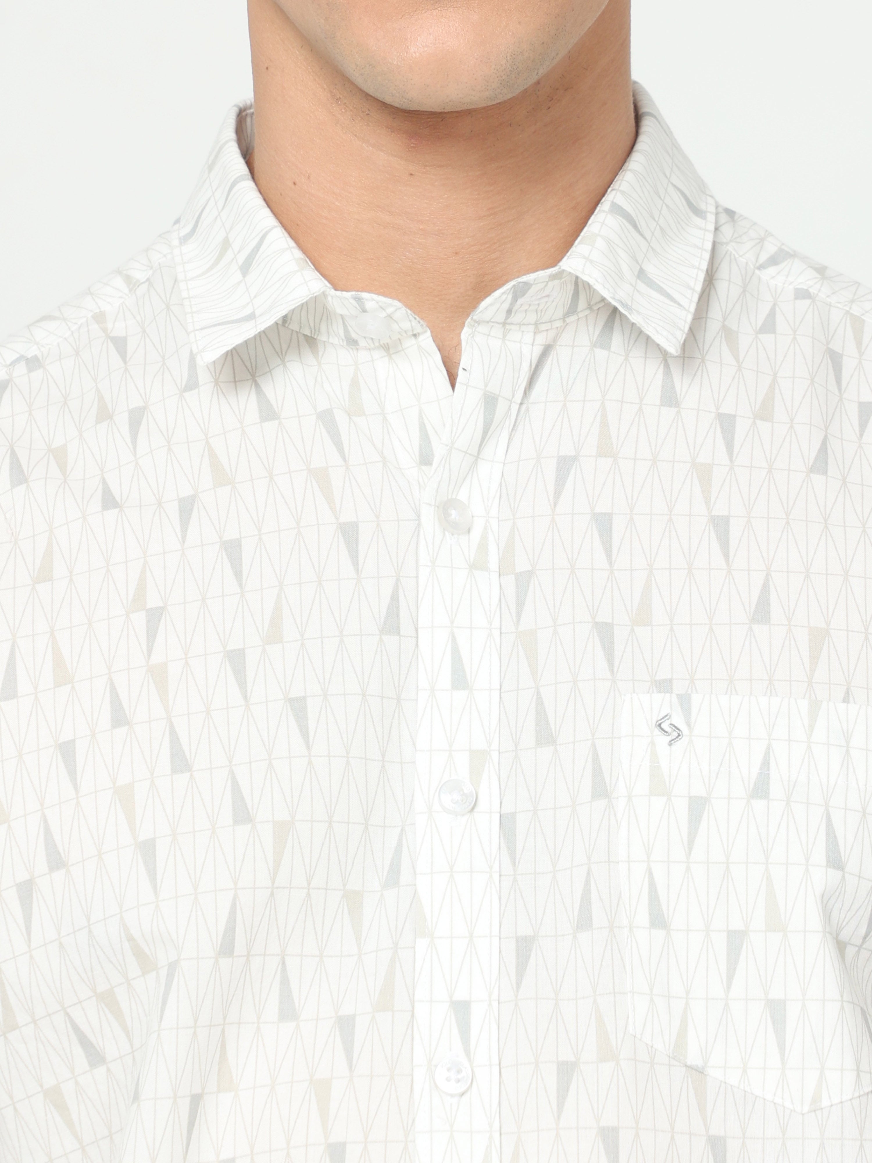 Classic Polo Men's Cotton Full Sleeve Printed Slim Fit Polo Neck White Color Woven Shirt | So1-150 A