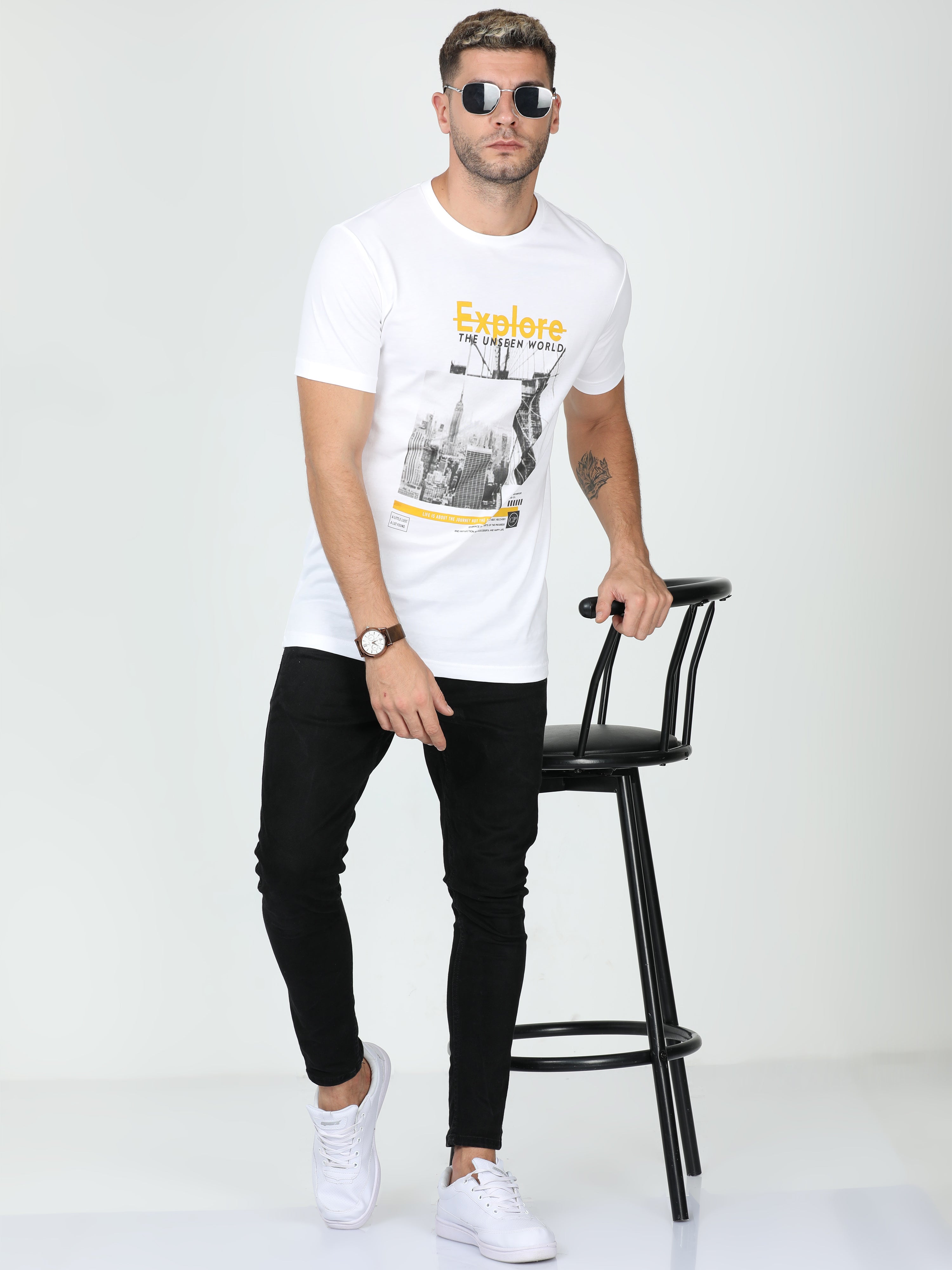 Classic Polo Mens Cotton Half Sleeve Printed Slim Fit Crew Neck Multi Color T Shirt | Toy-Trio-906 SF