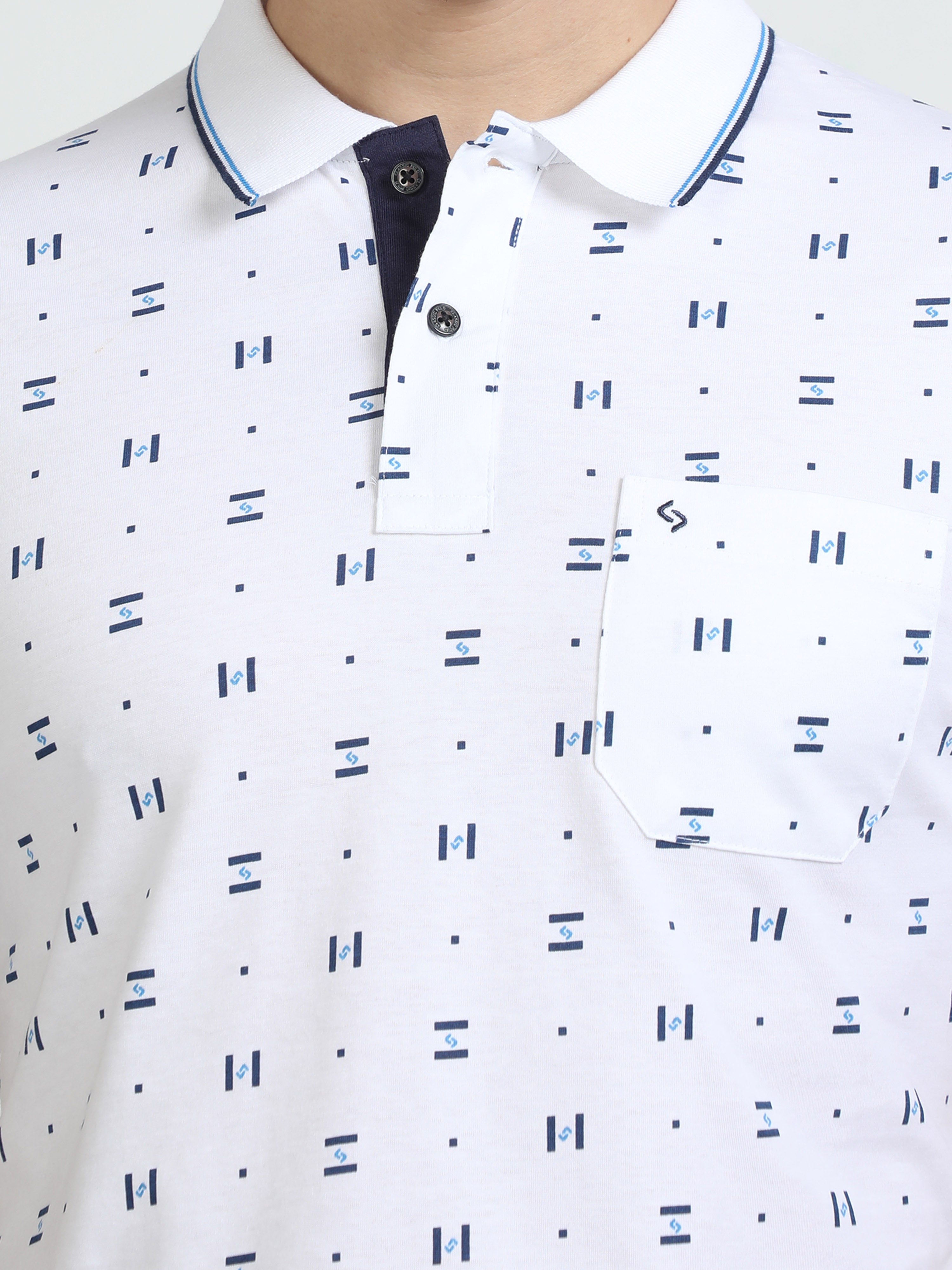 Classic Polo Mens Pure Cotton Half Sleeves Printed Slim Fit Polo Neck White Color T-Shirt | Bello - 218 A Sf P