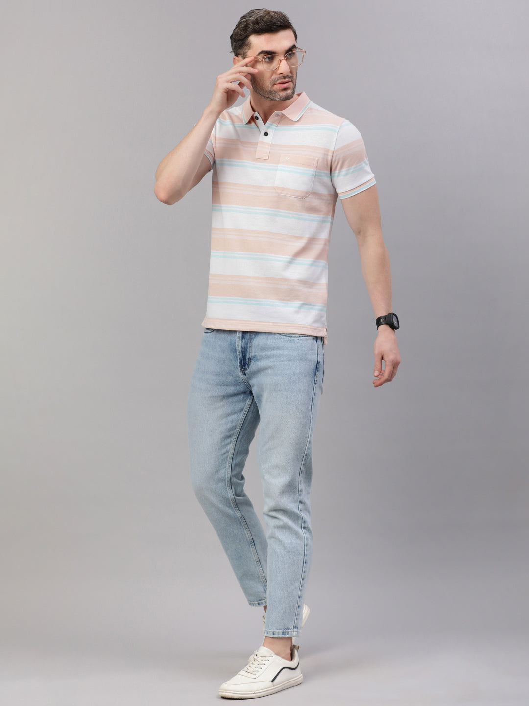 Classic Polo Men's Half Sleeve Multicolor Polo Neck Slim Fit Striped T-Shirt||ADORE - 232 B SF P