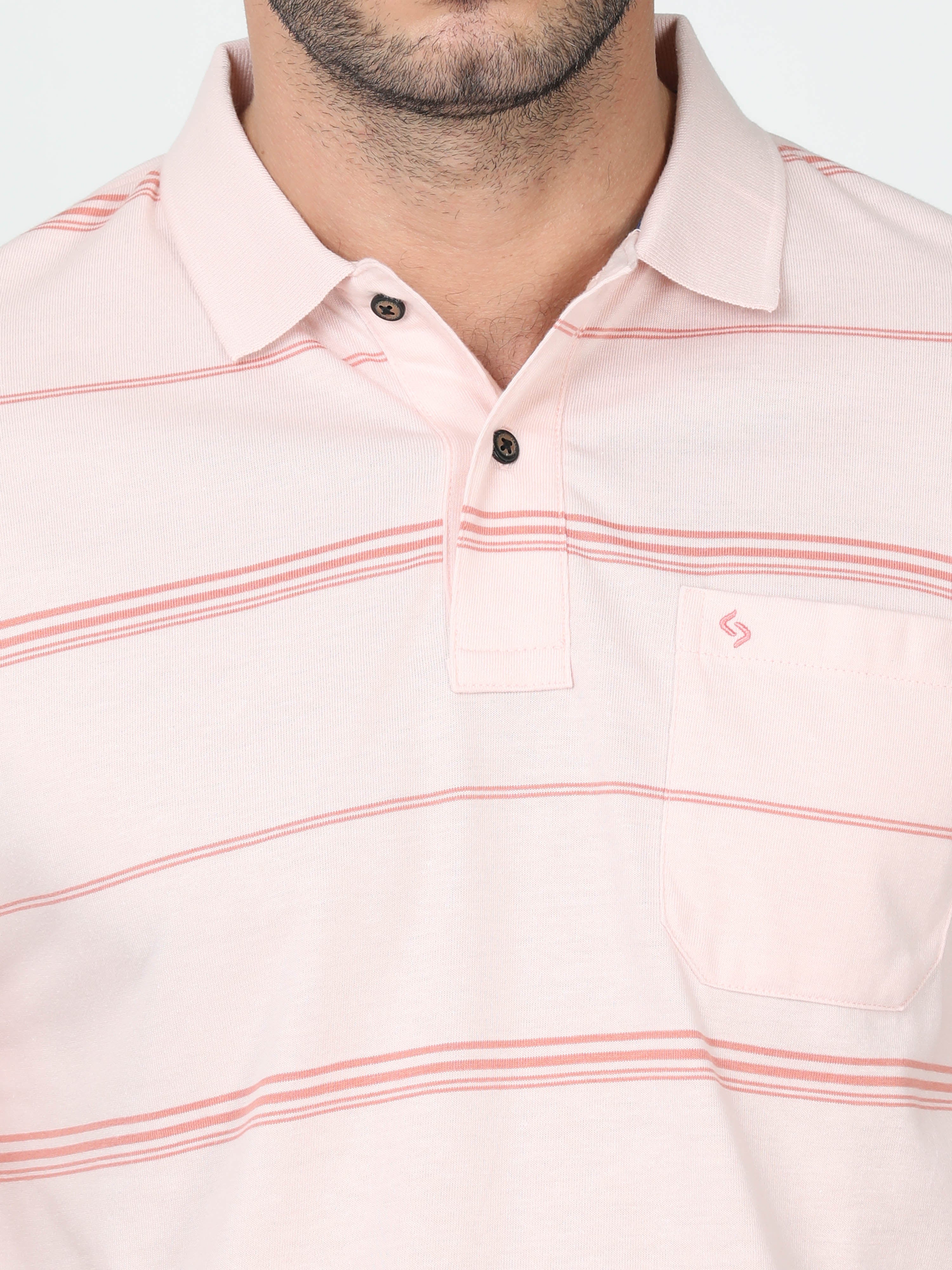 Classic Polo Mens Cotton Blended Half Sleeve Authentic Fit Polo Neck Pink Color T Shirt | F-Avon - 103 B